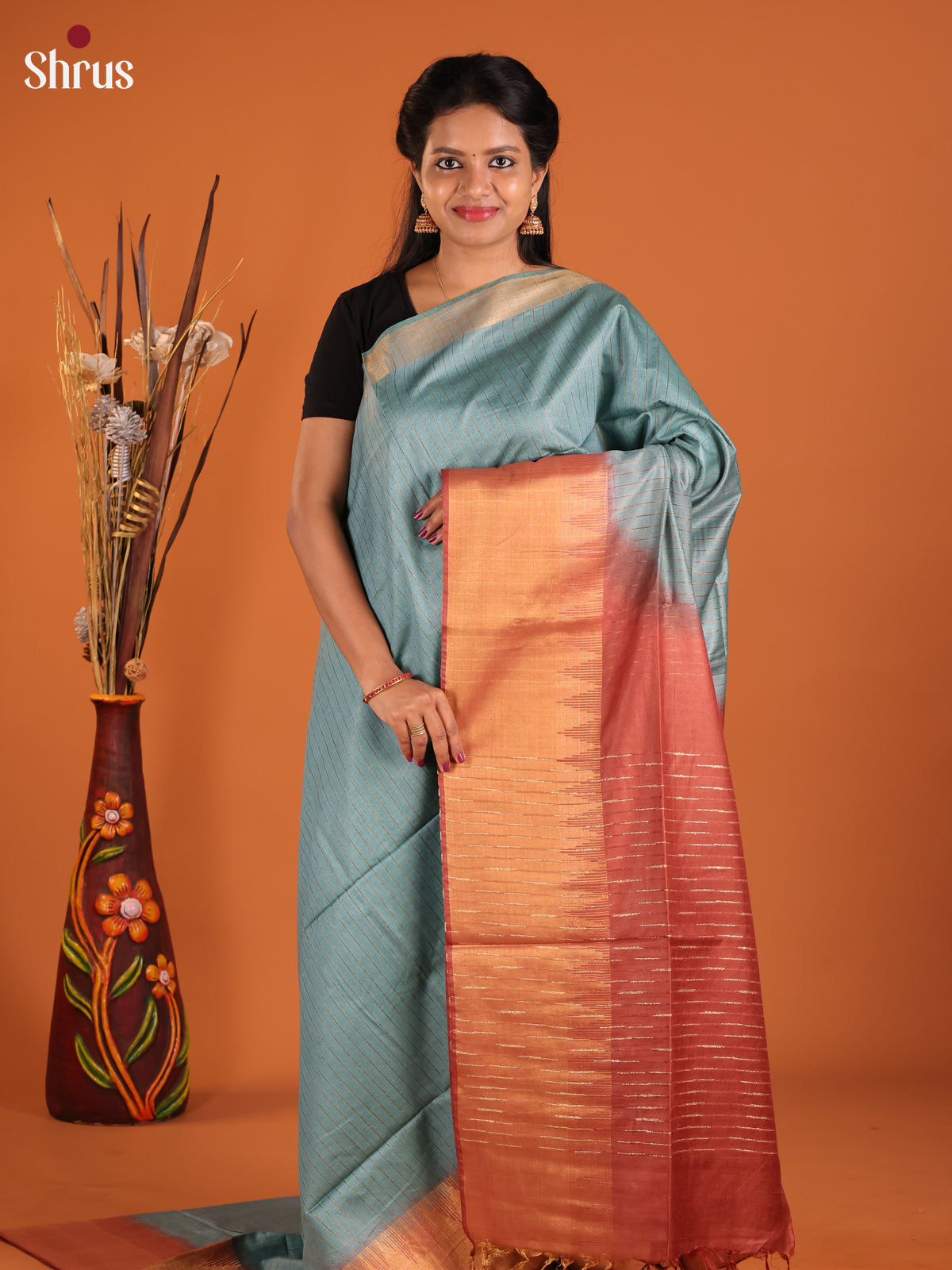 Blue & Brown - Semi Tussar Saree