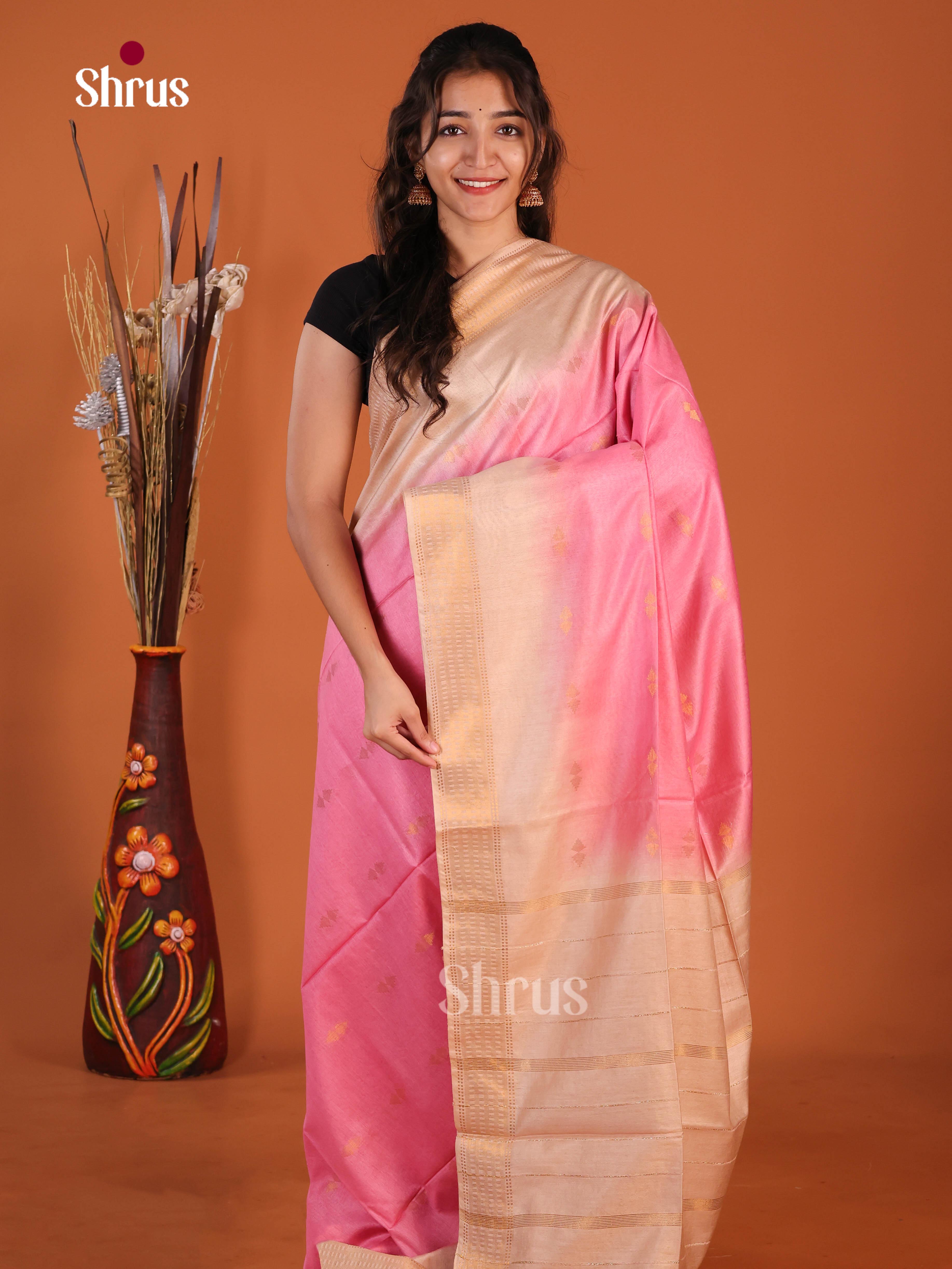 Pink & Beige - Semi Tussar Saree
