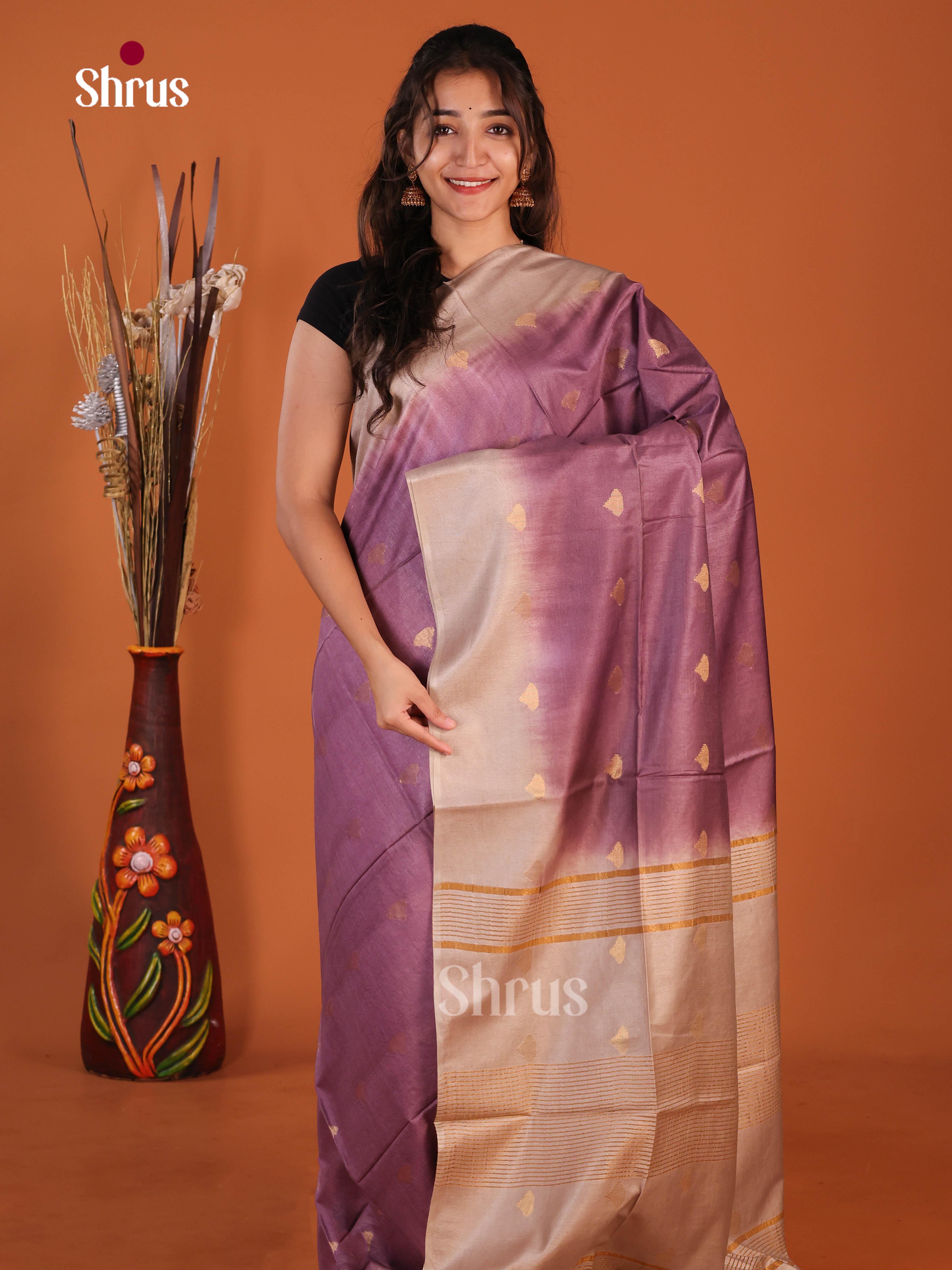 Purple & Grey - Semi Tussar Saree