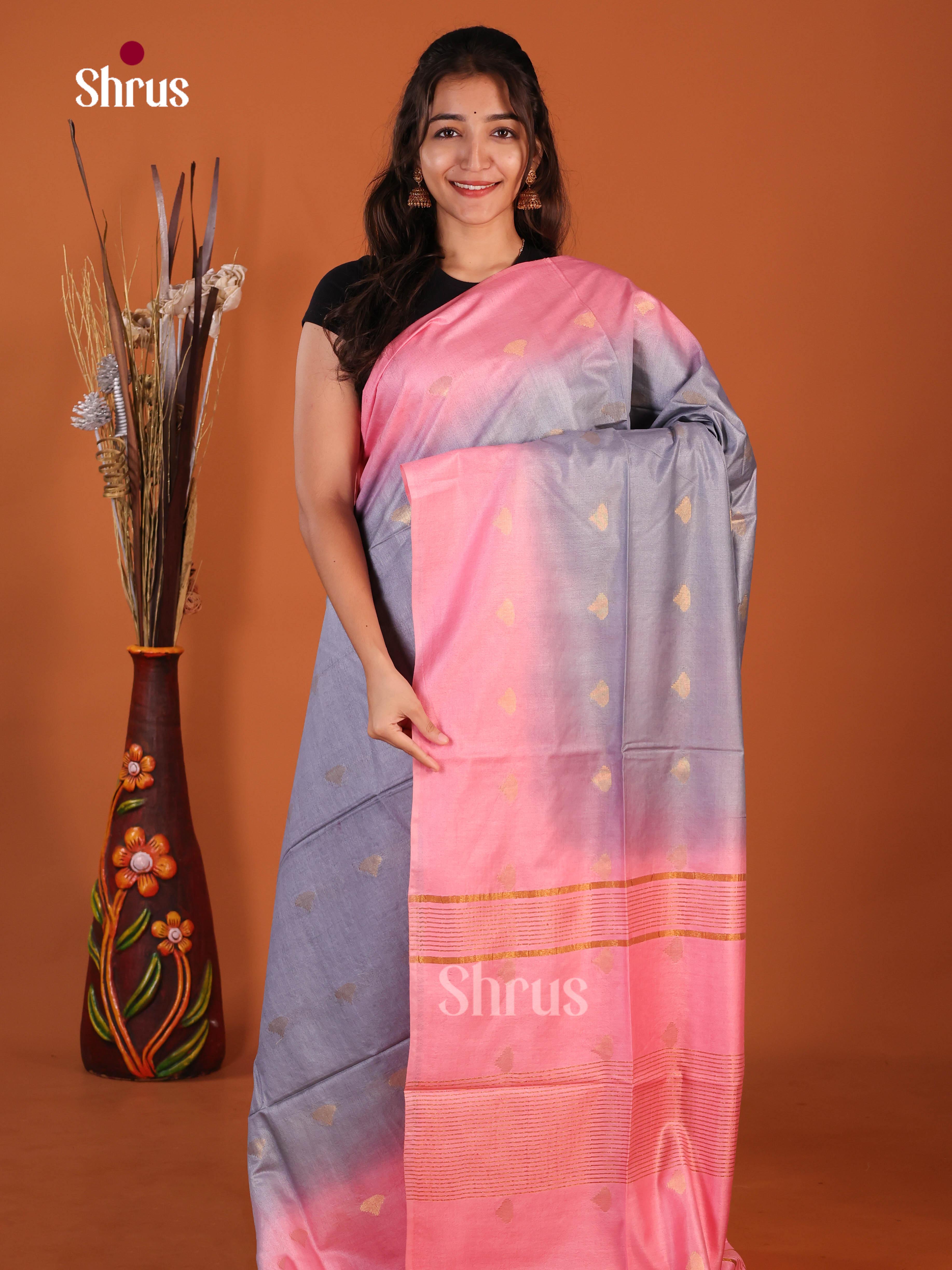 Blue & Pink - Semi Tussar Saree