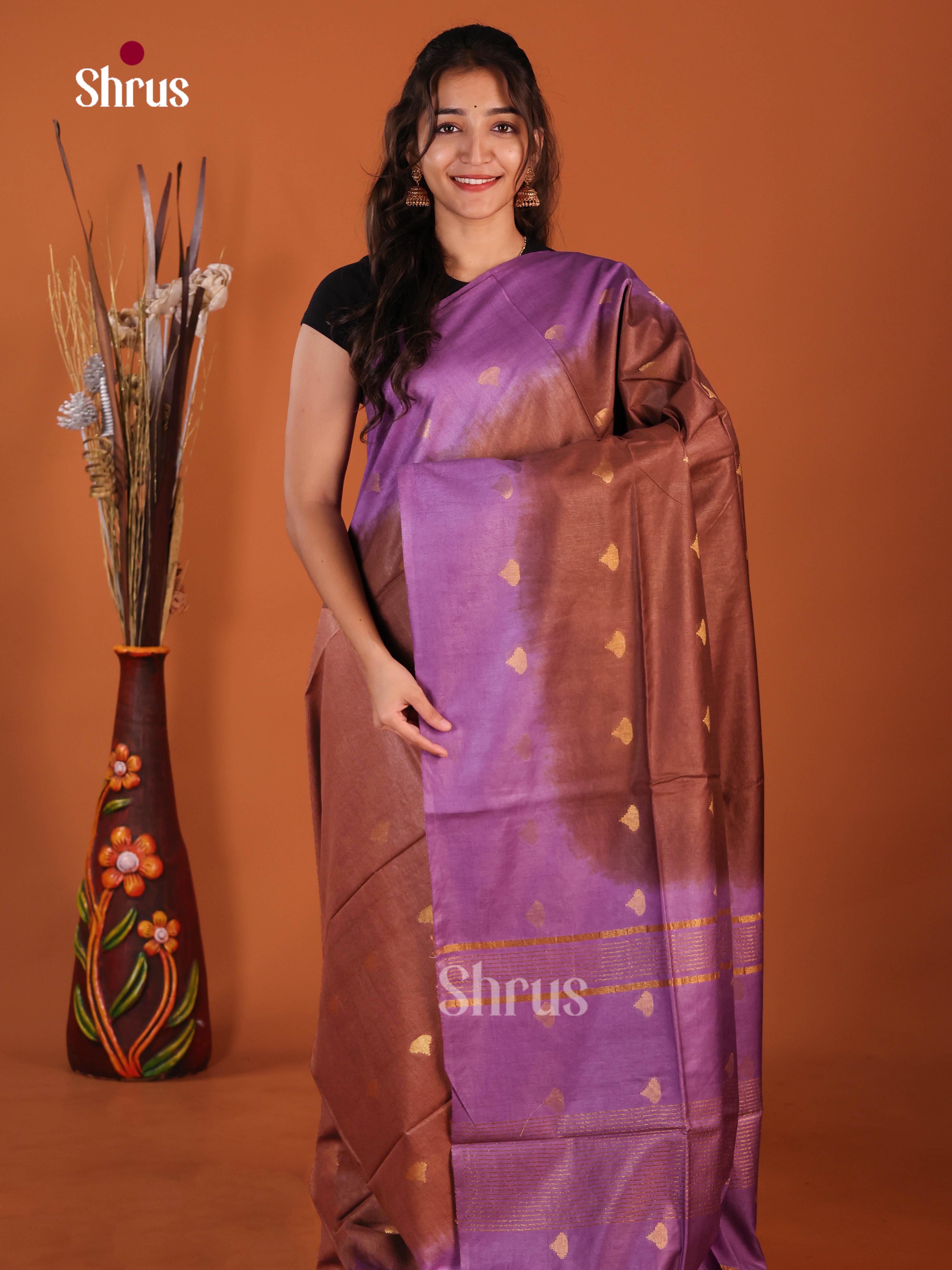 Brown & Purple- Semi Tussar Saree