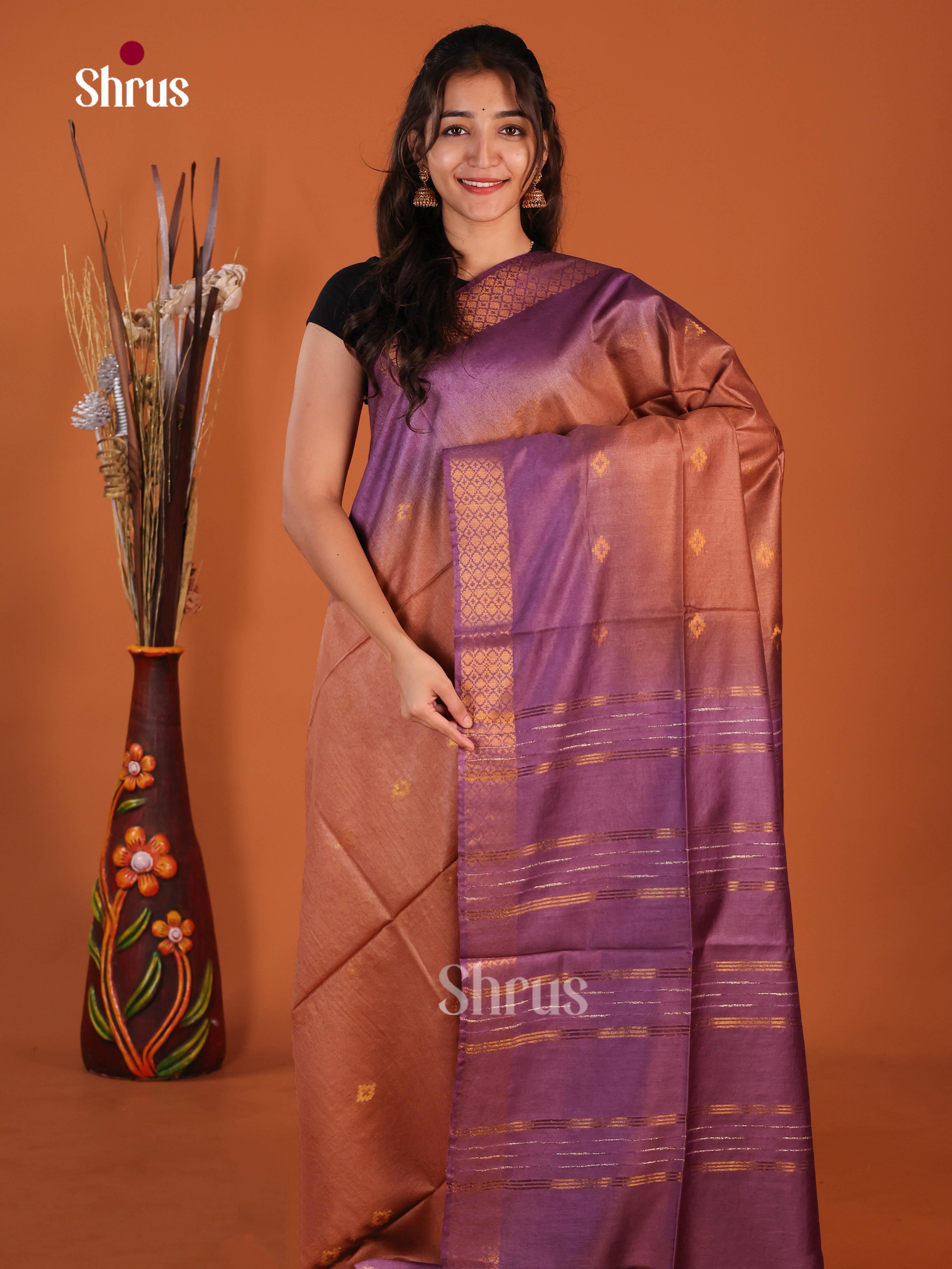 Brown & Purple - Semi Tussar Saree