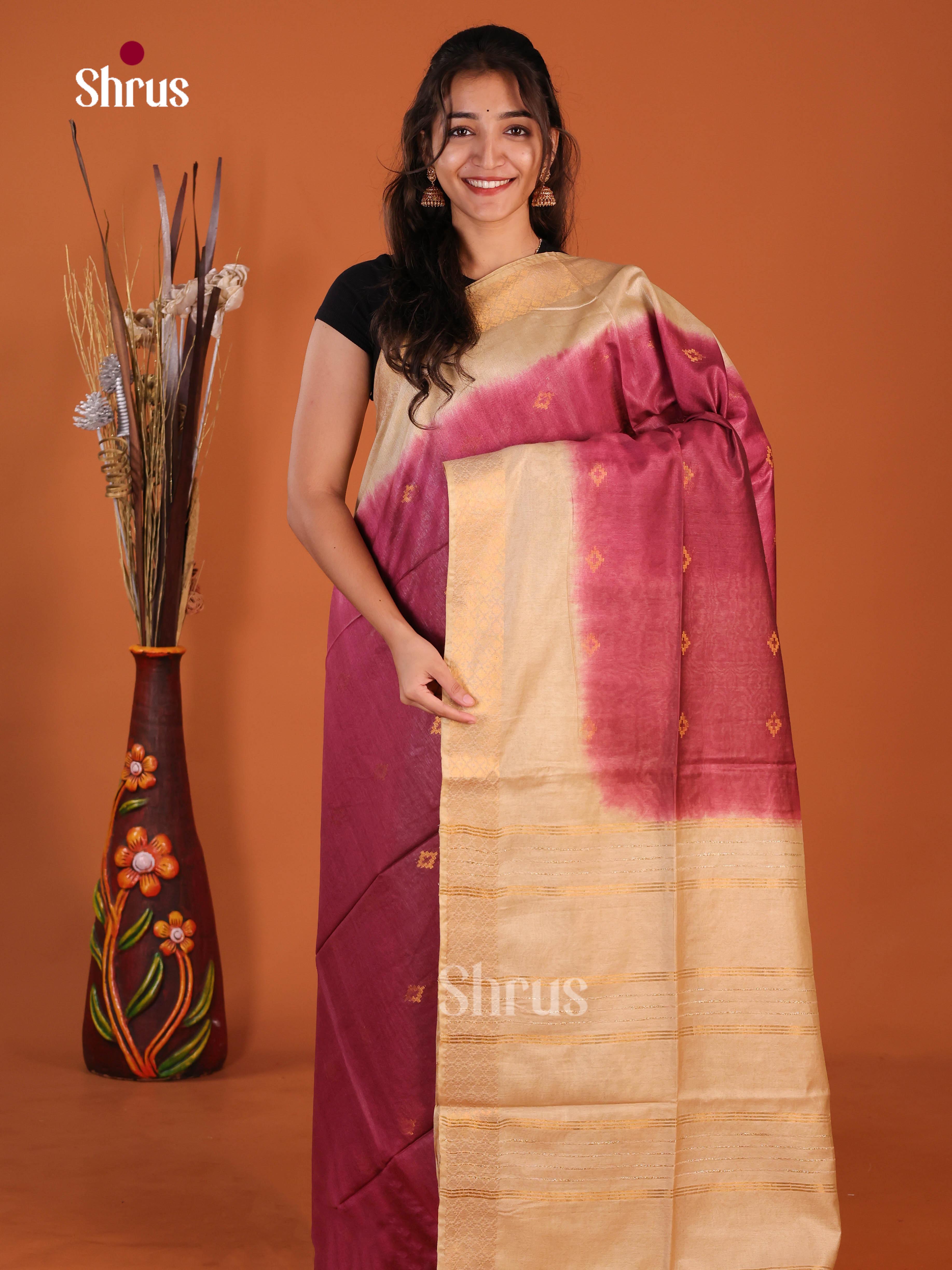 Maroon & Beige - Semi Tussar Saree