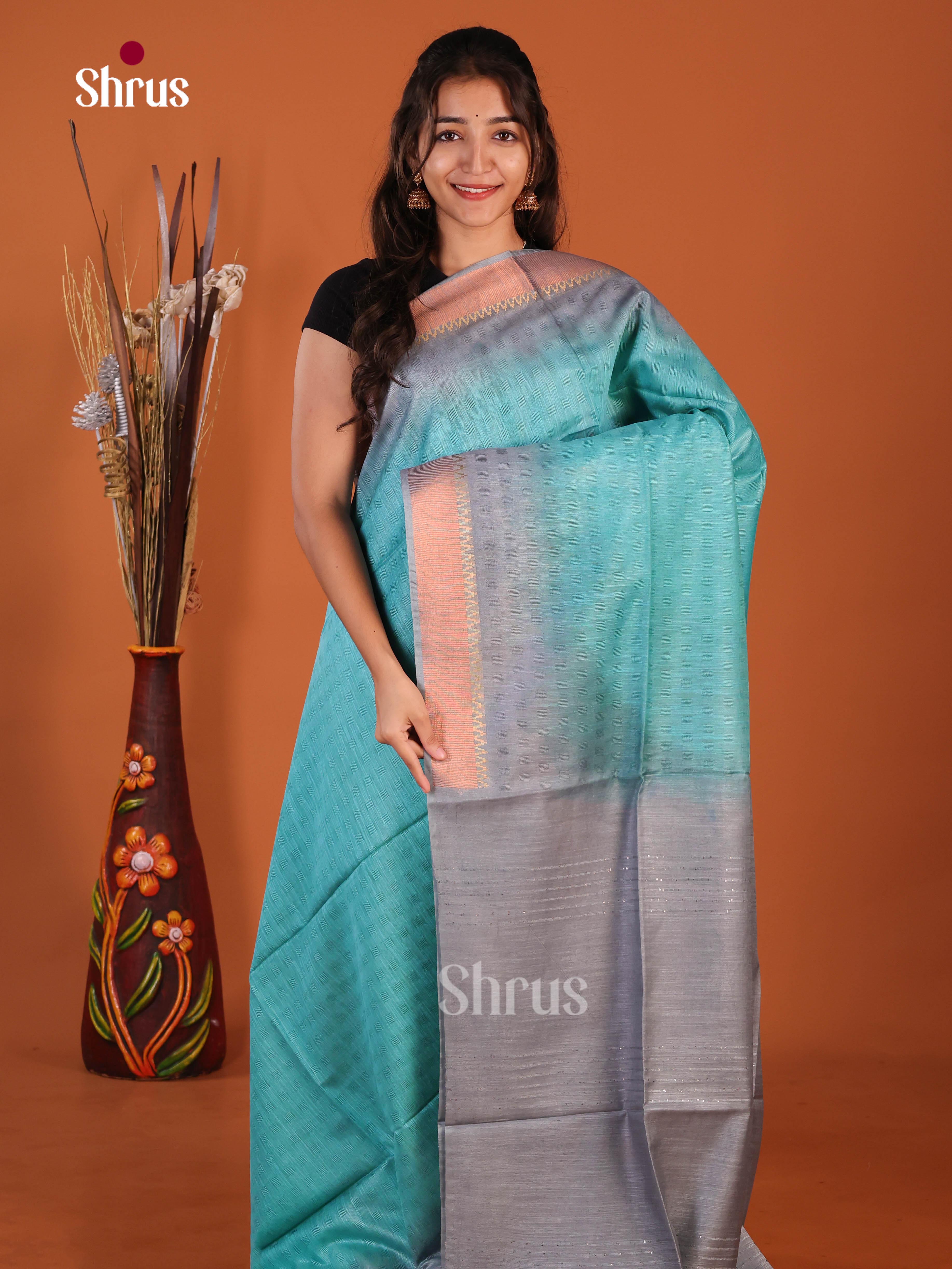 Blue & Grey - Semi Tussar Saree