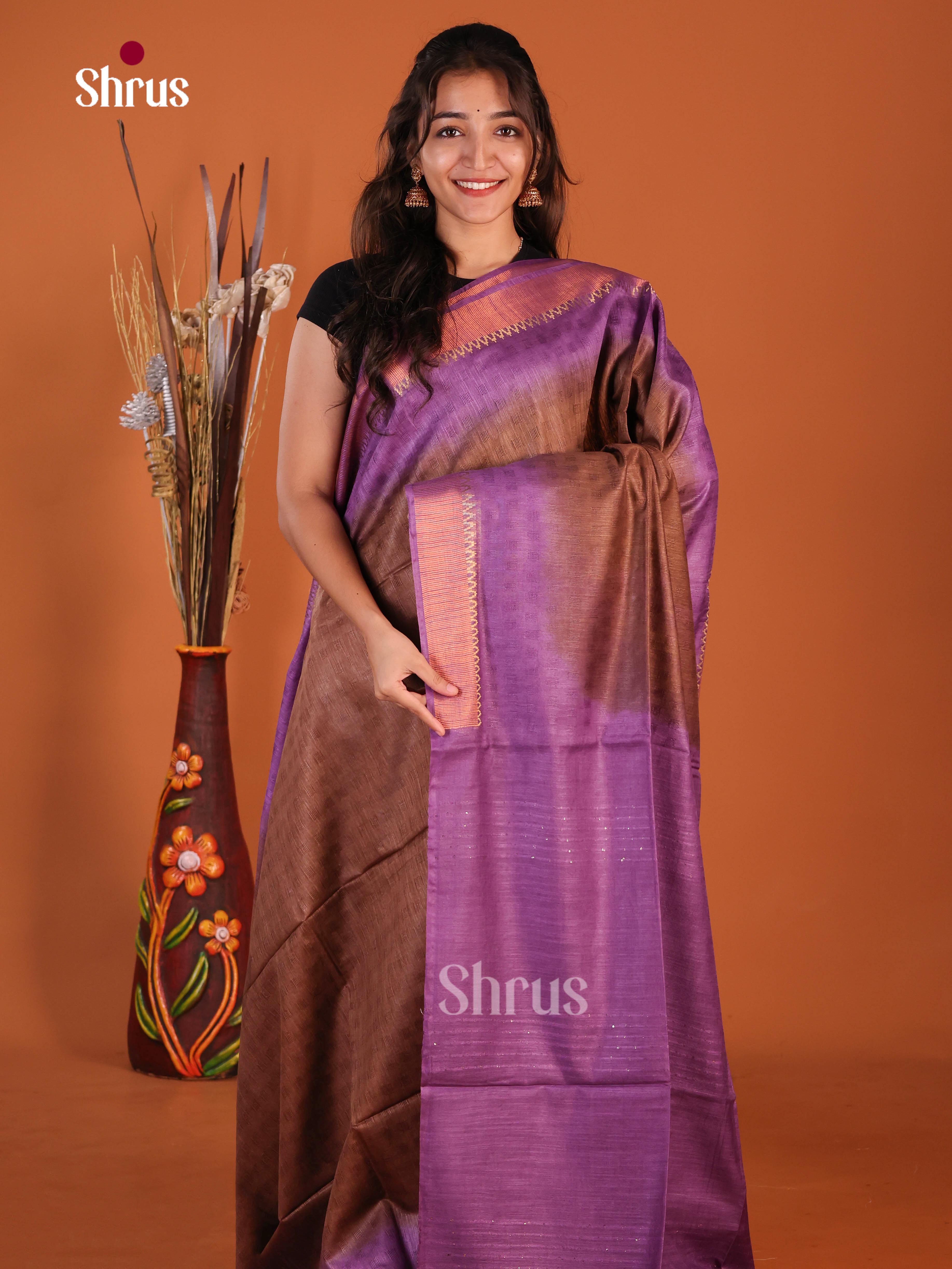Brown & Purple - Semi Tussar Saree