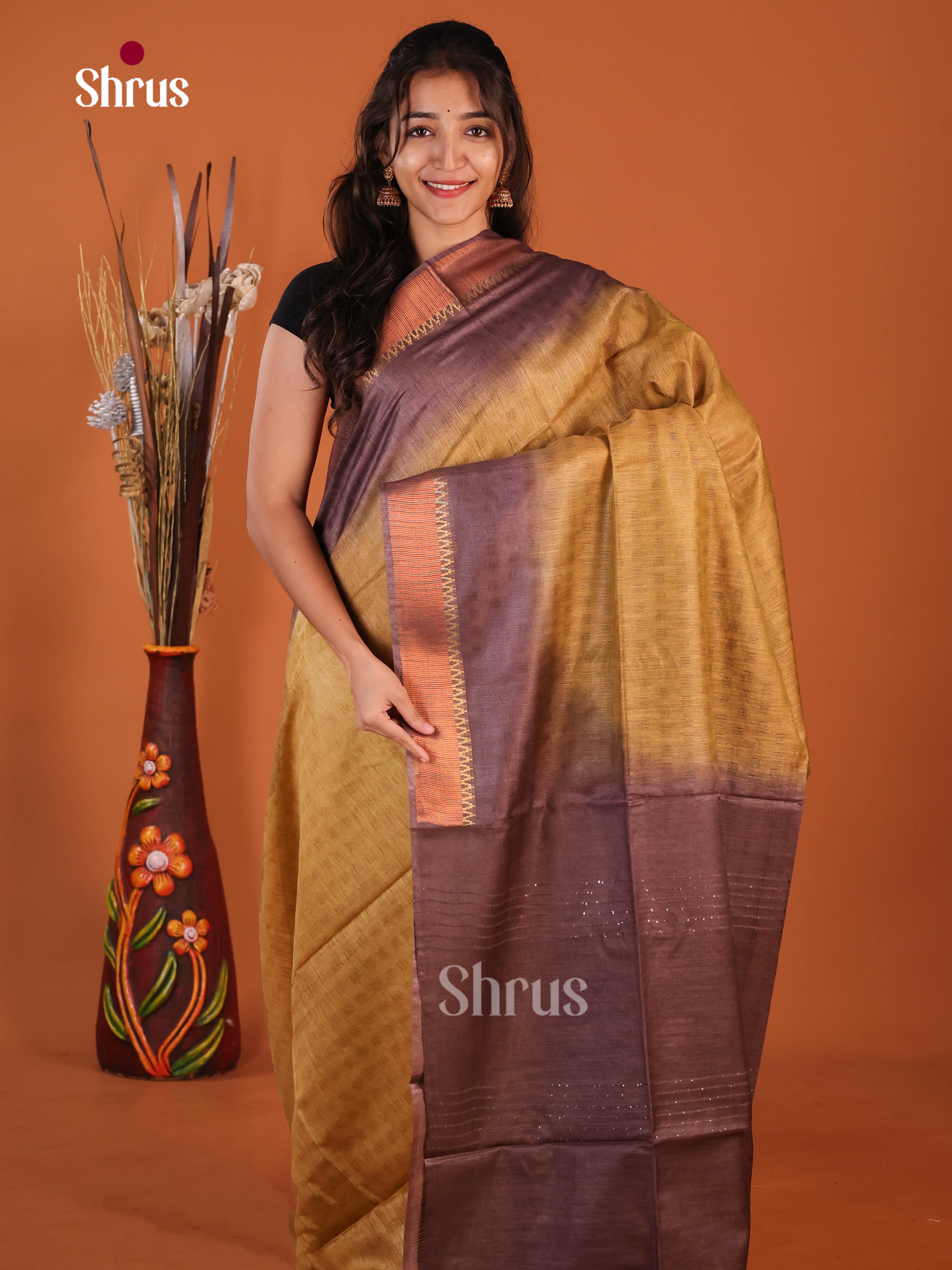 Beige & Brown - Semi Tussar Saree