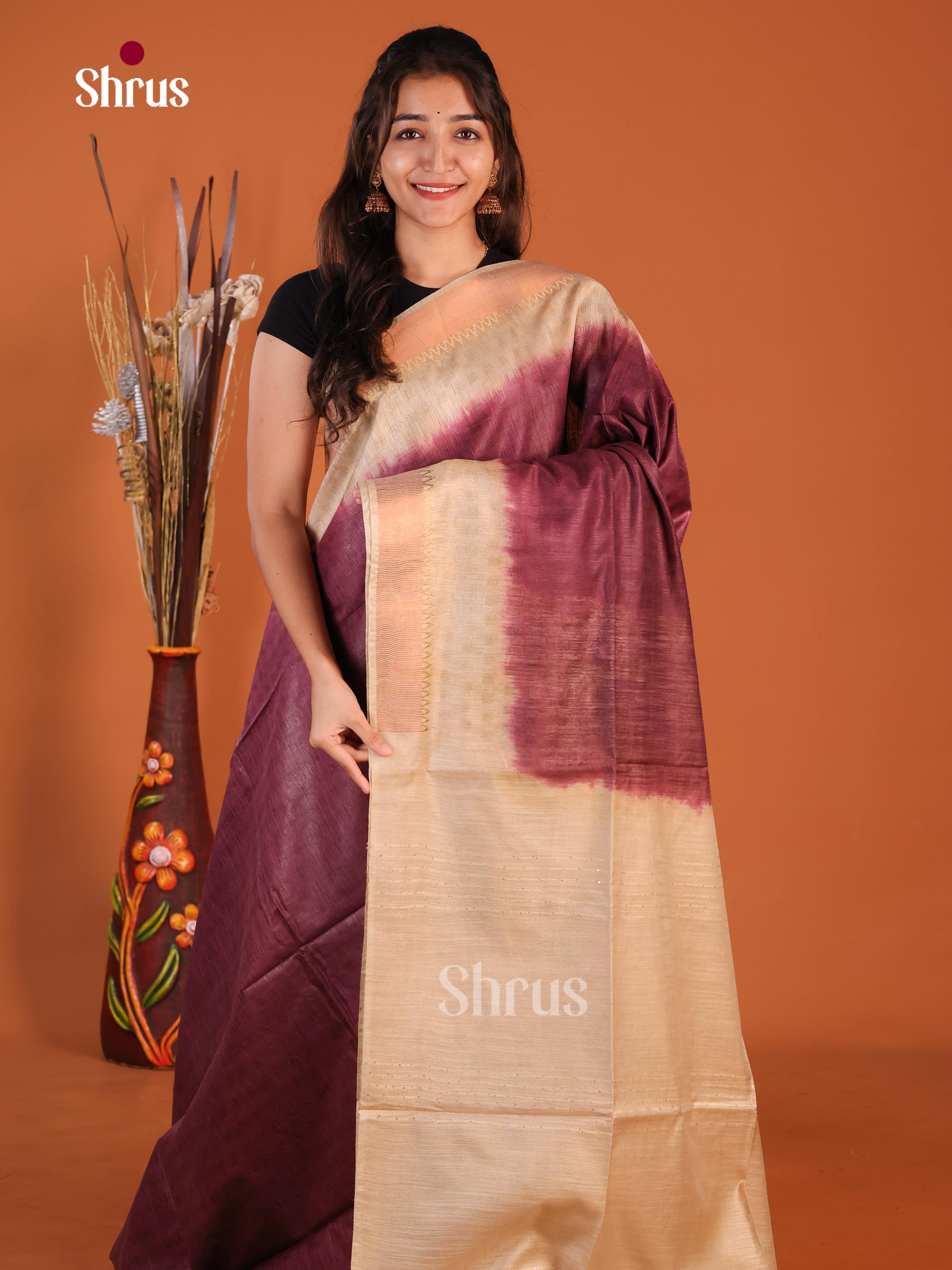 Maroon & Beige - Semi Tussar Saree