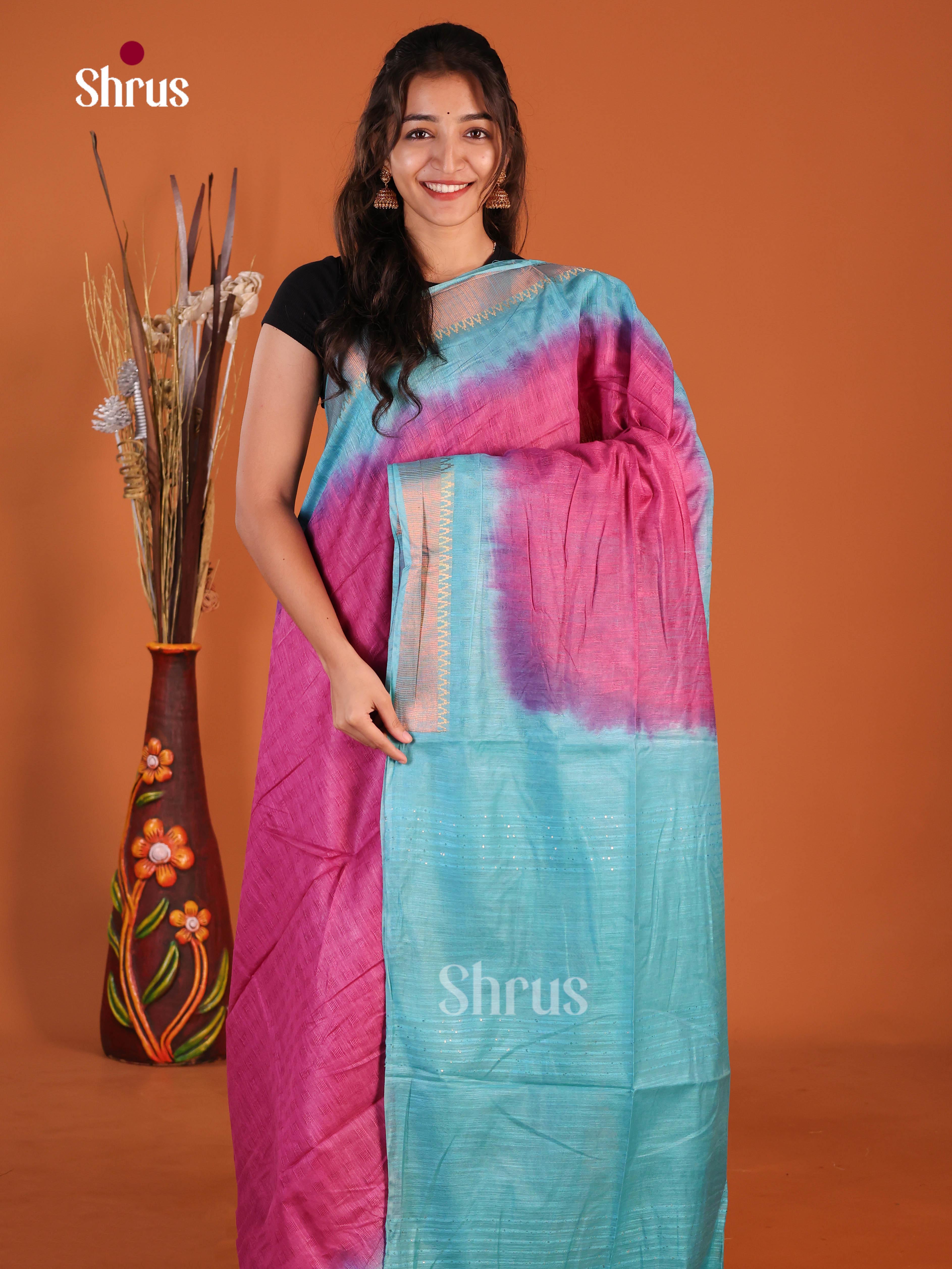 Majenta & Blue - Semi Tussar Saree