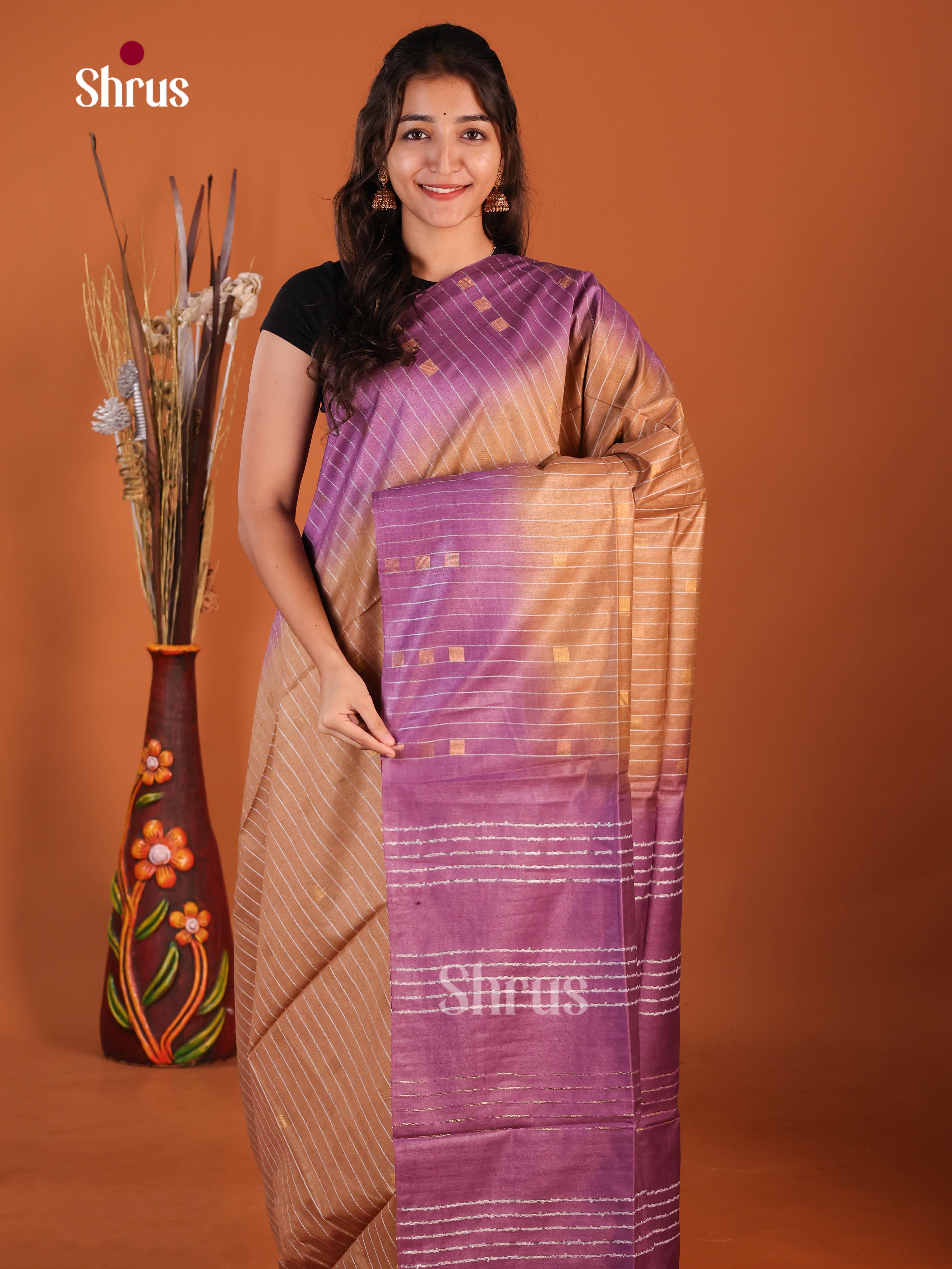 Brown & Purple - Semi Tussar Saree