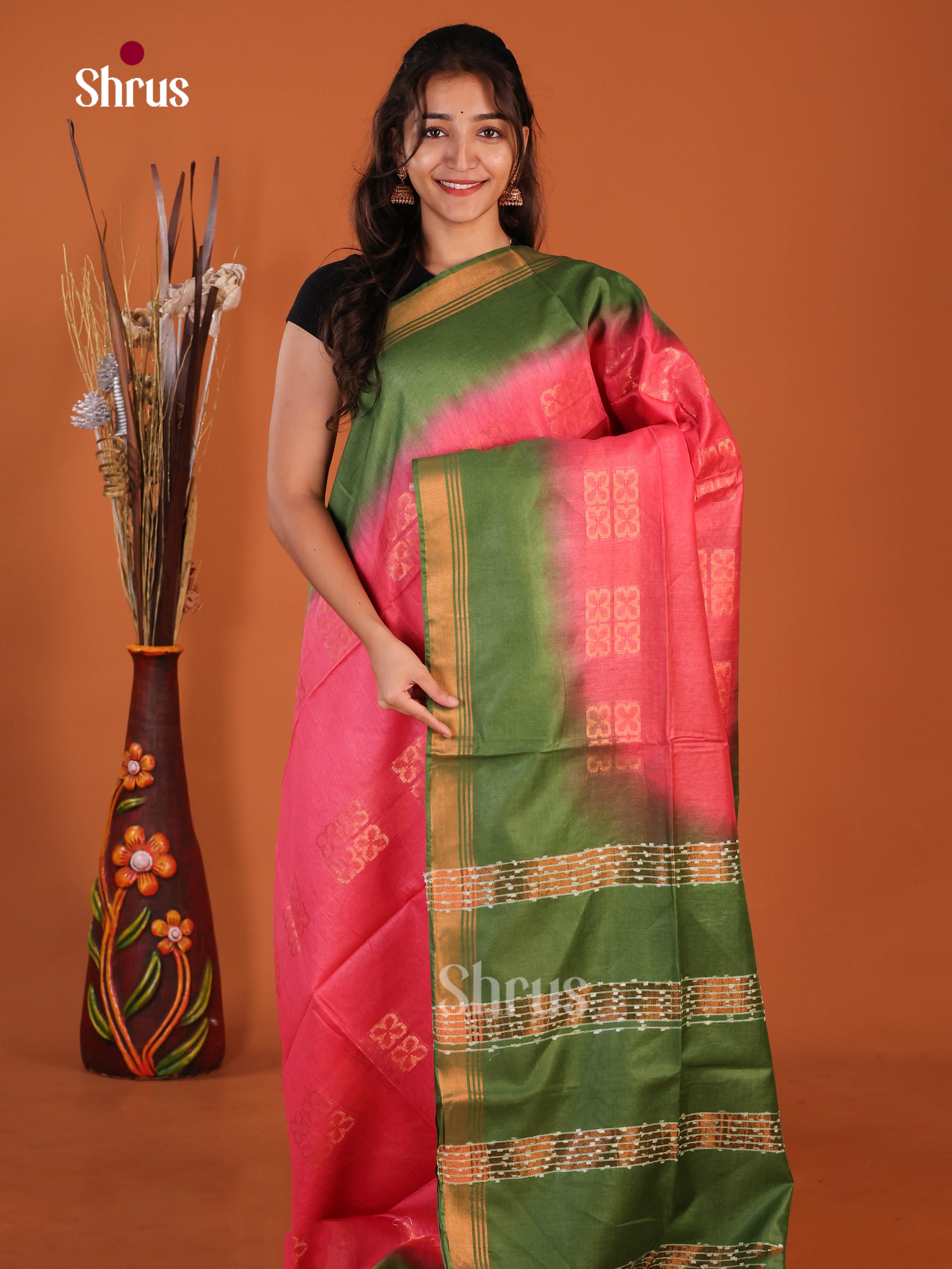 Pink & Green- Semi Tussar Saree