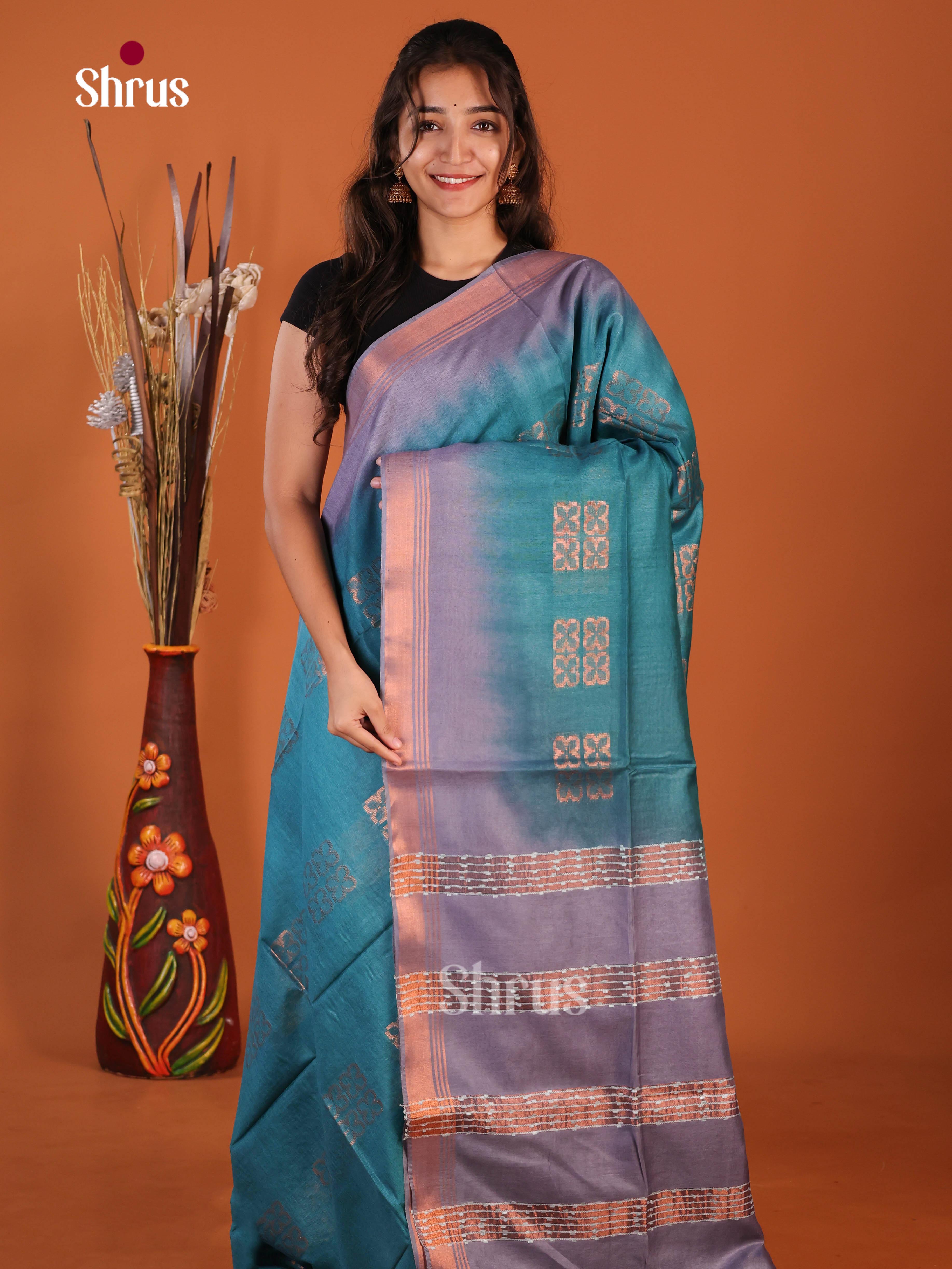 Blue & Purple - Semi Tussar Saree