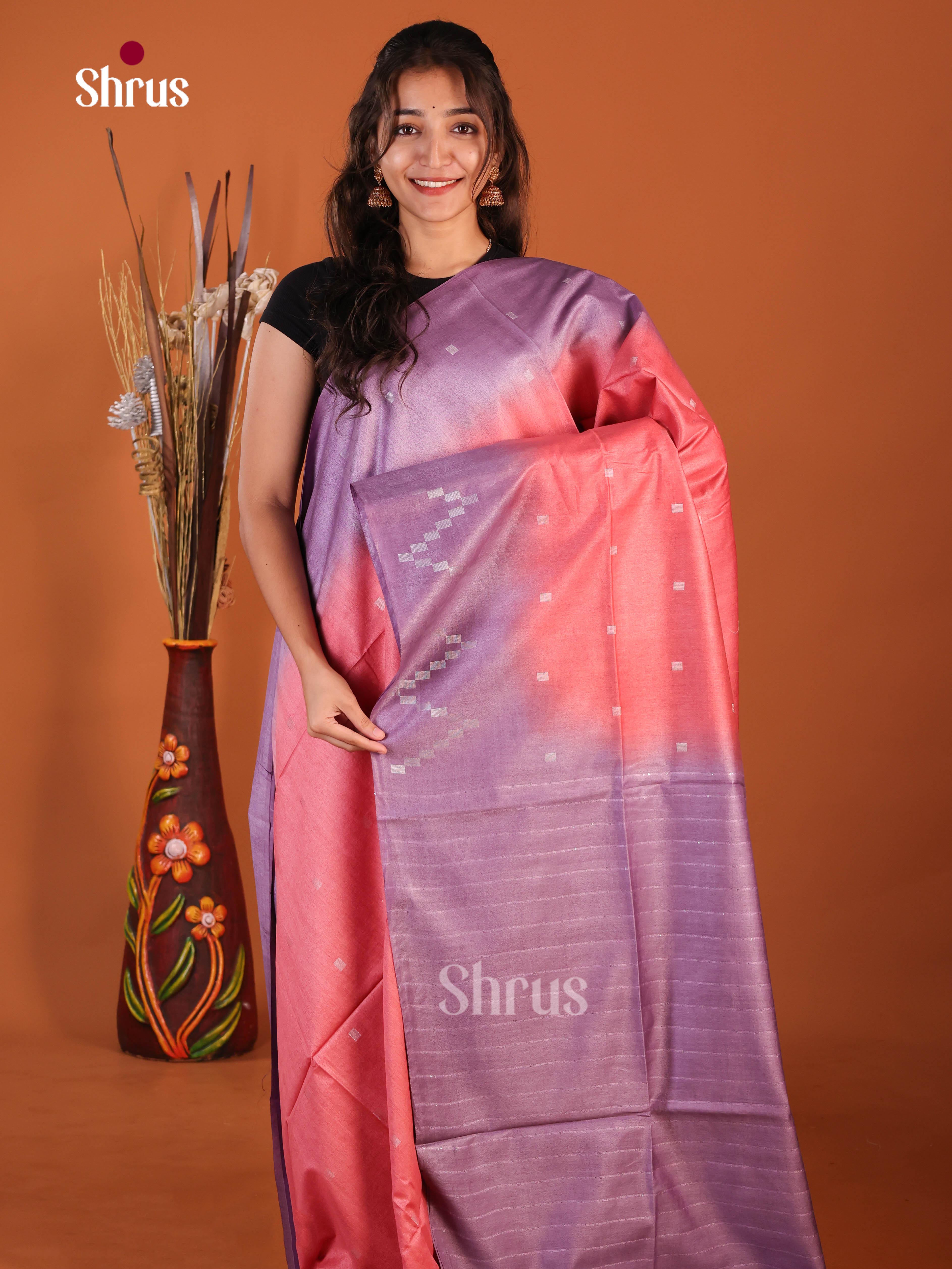 Pink & Purple- Semi Tussar Saree