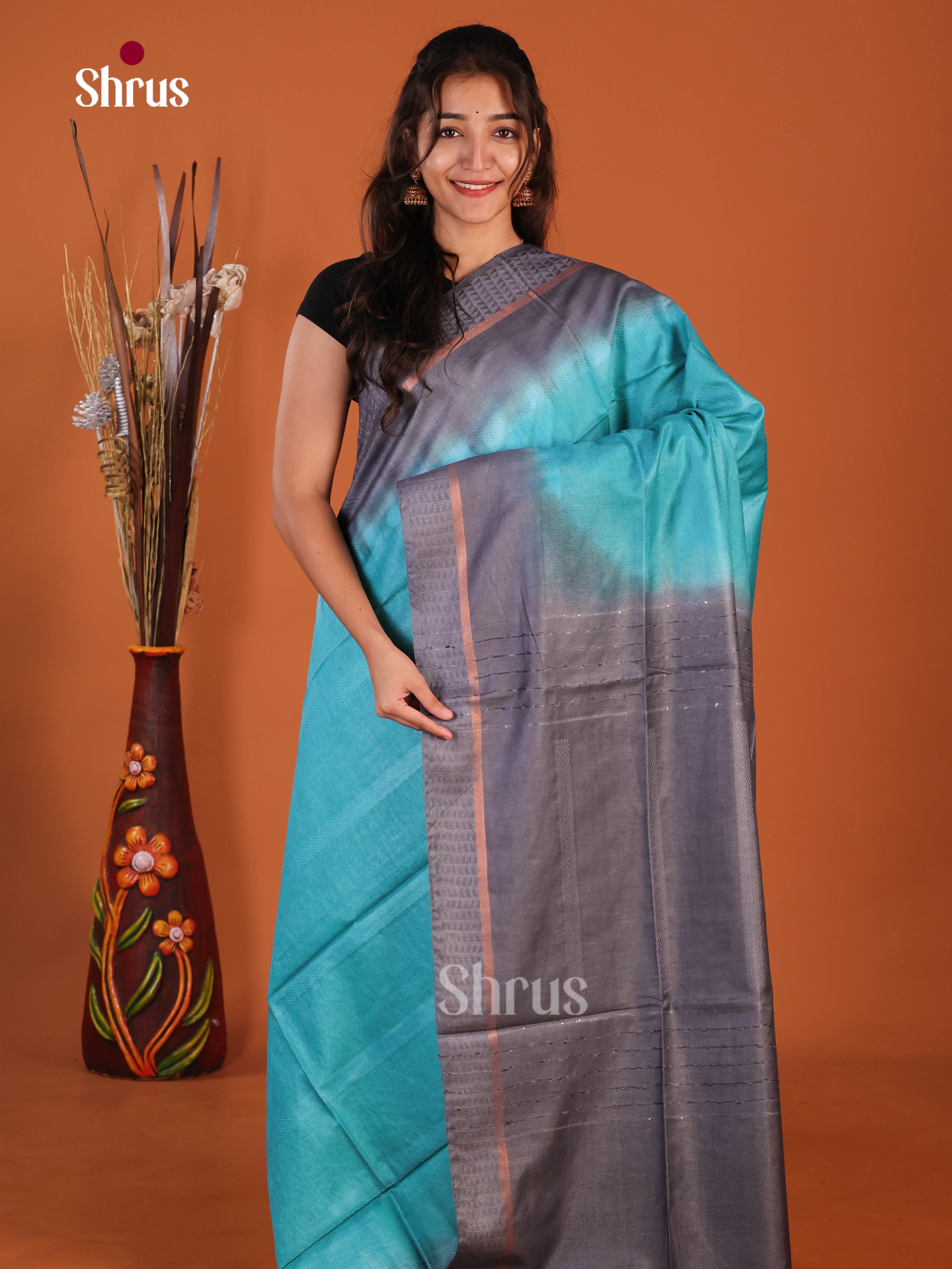 Blue & Grey- Semi Tussar Saree