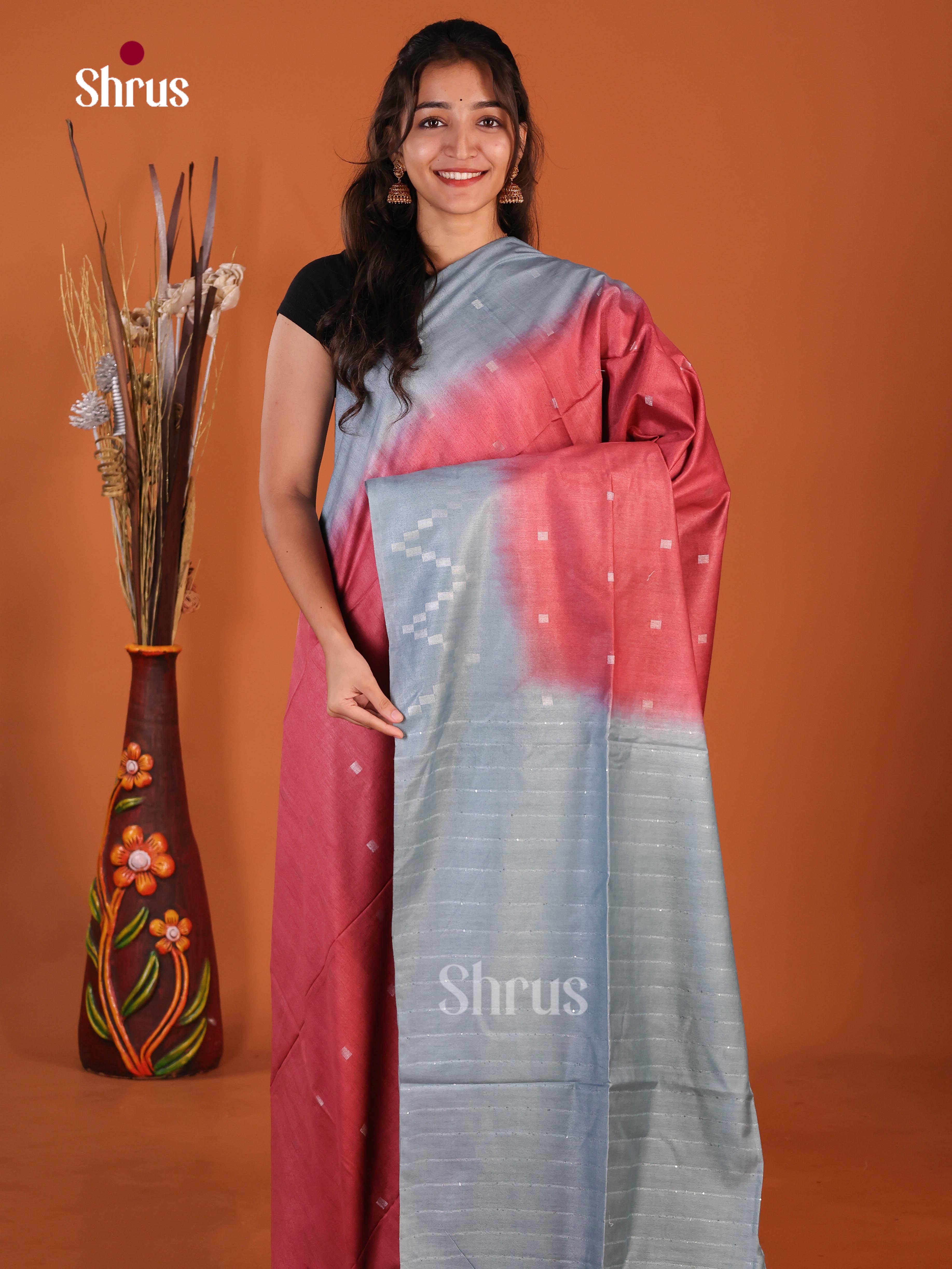 Red & Grey - Semi Tussar Saree