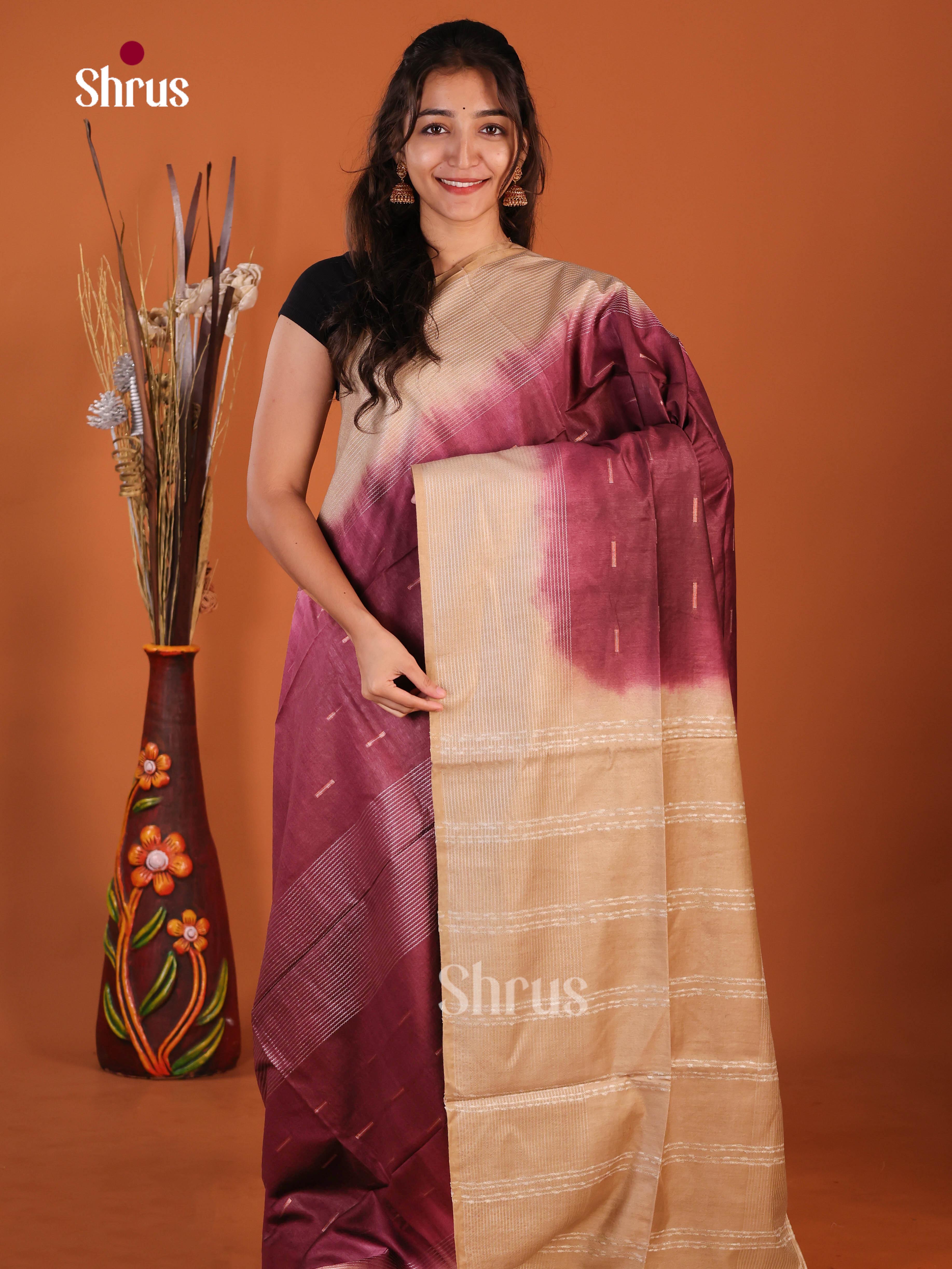 Maroon & Beige - Semi Tussar Saree