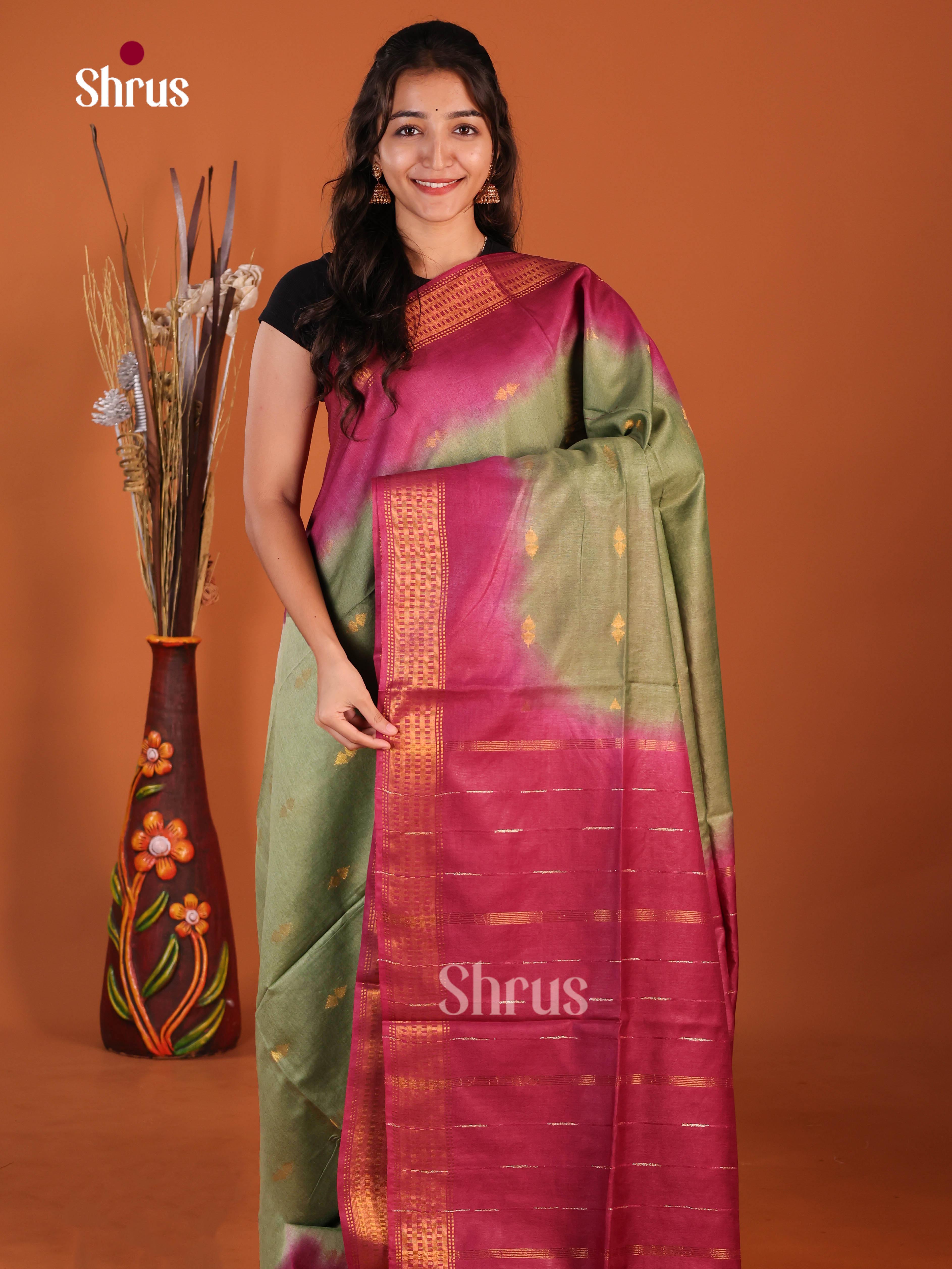 Green & Maroon- Semi Tussar Saree