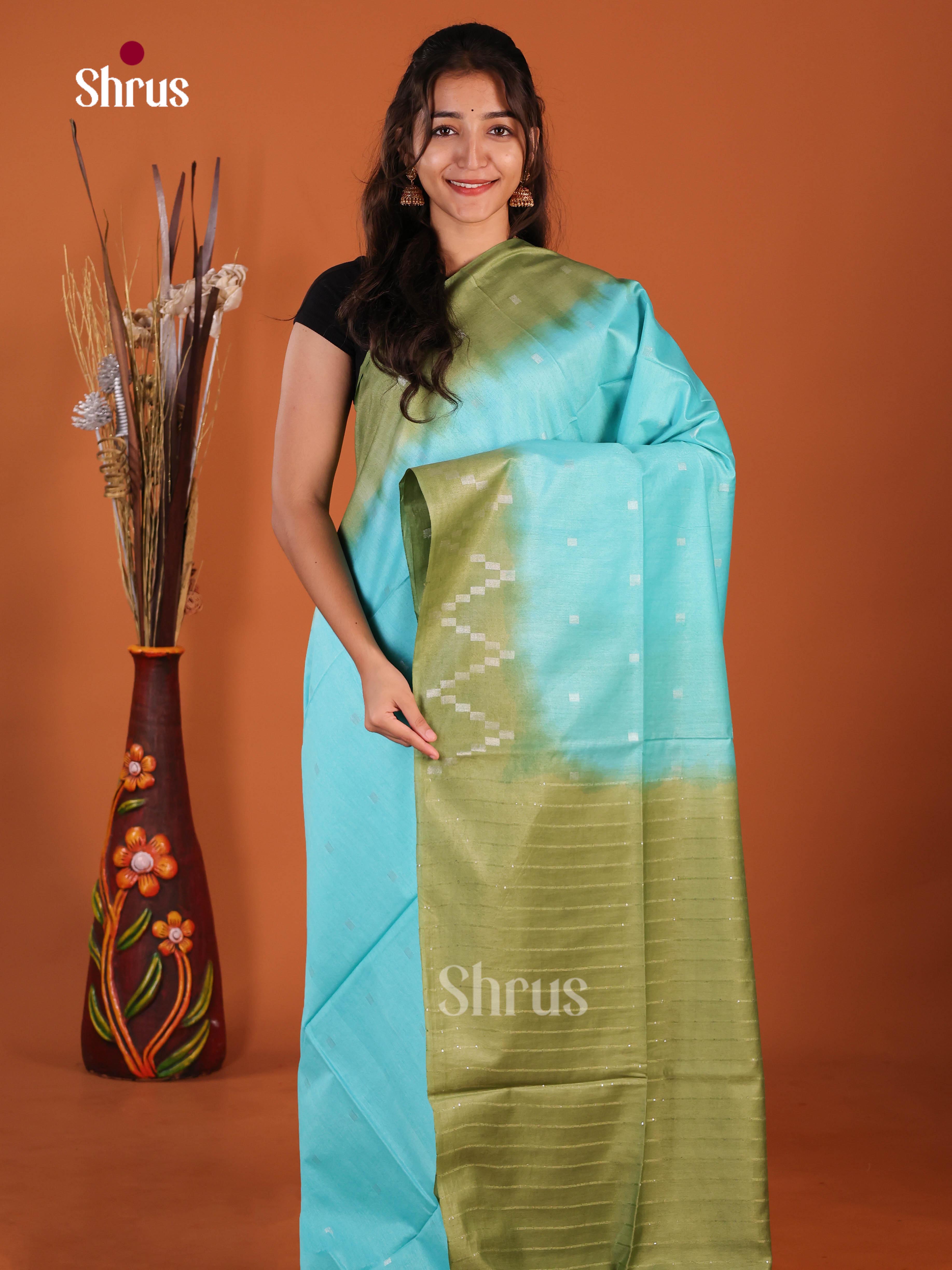 Blue & Green- Semi Tussar Saree