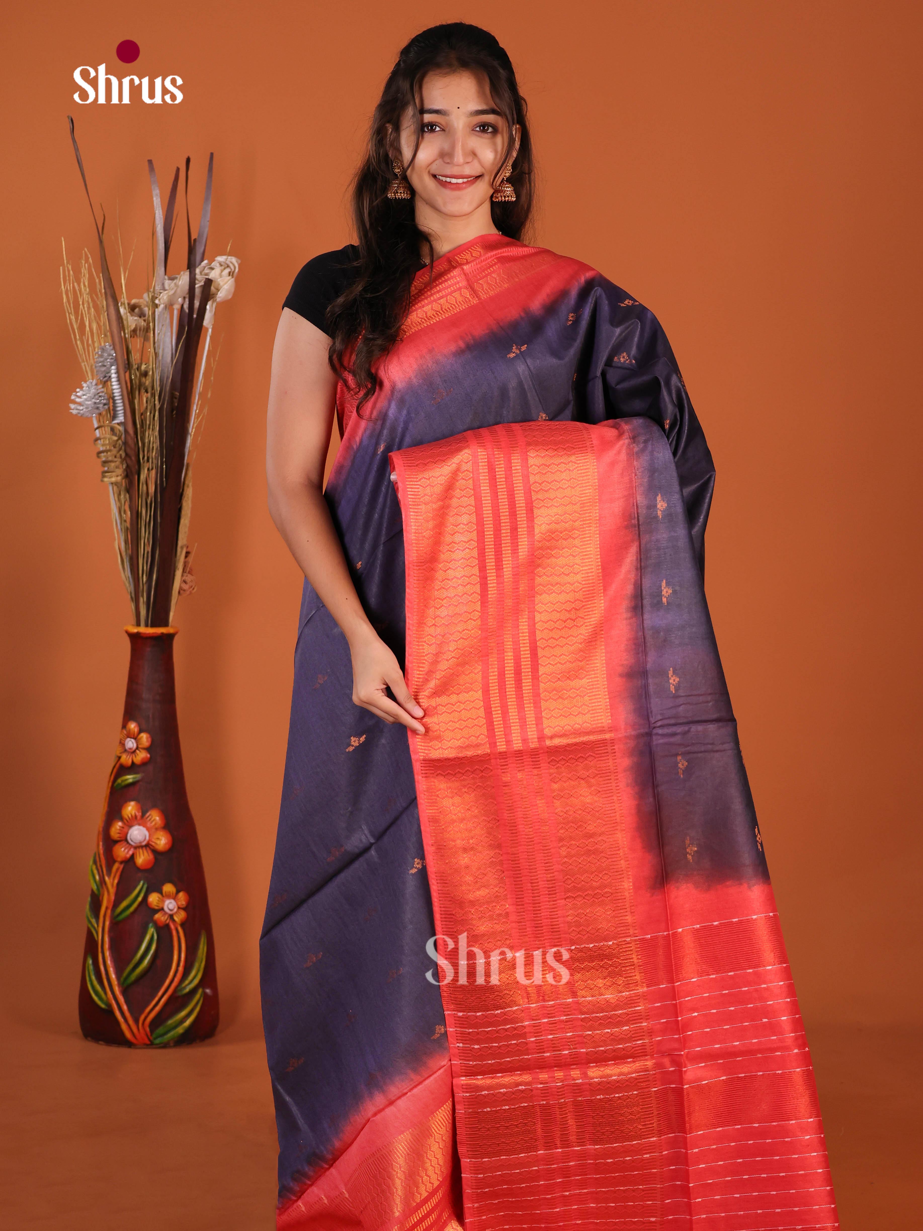 Blue & Red- Semi Tussar Saree