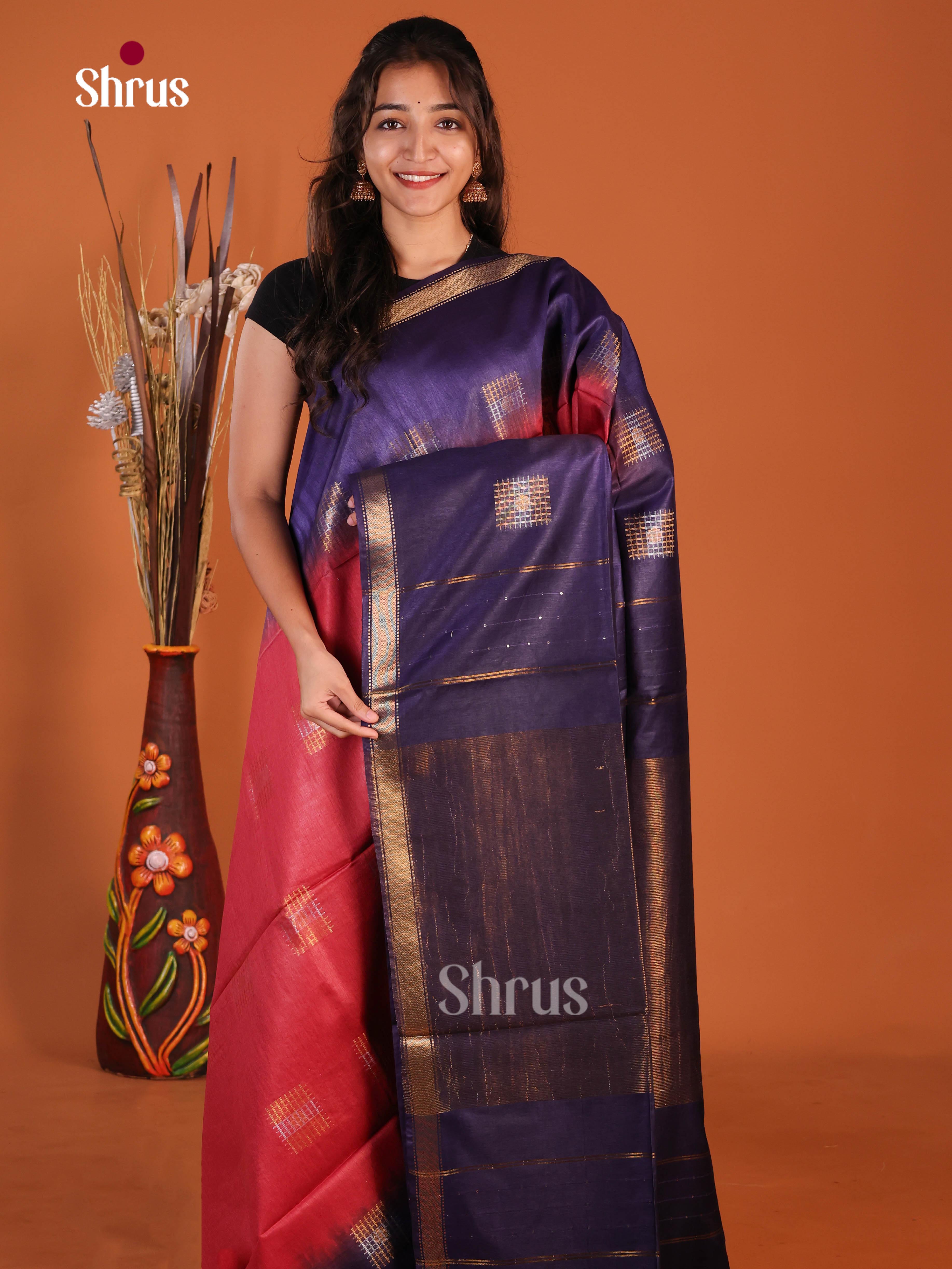 Red & Blue- Semi Tussar Saree