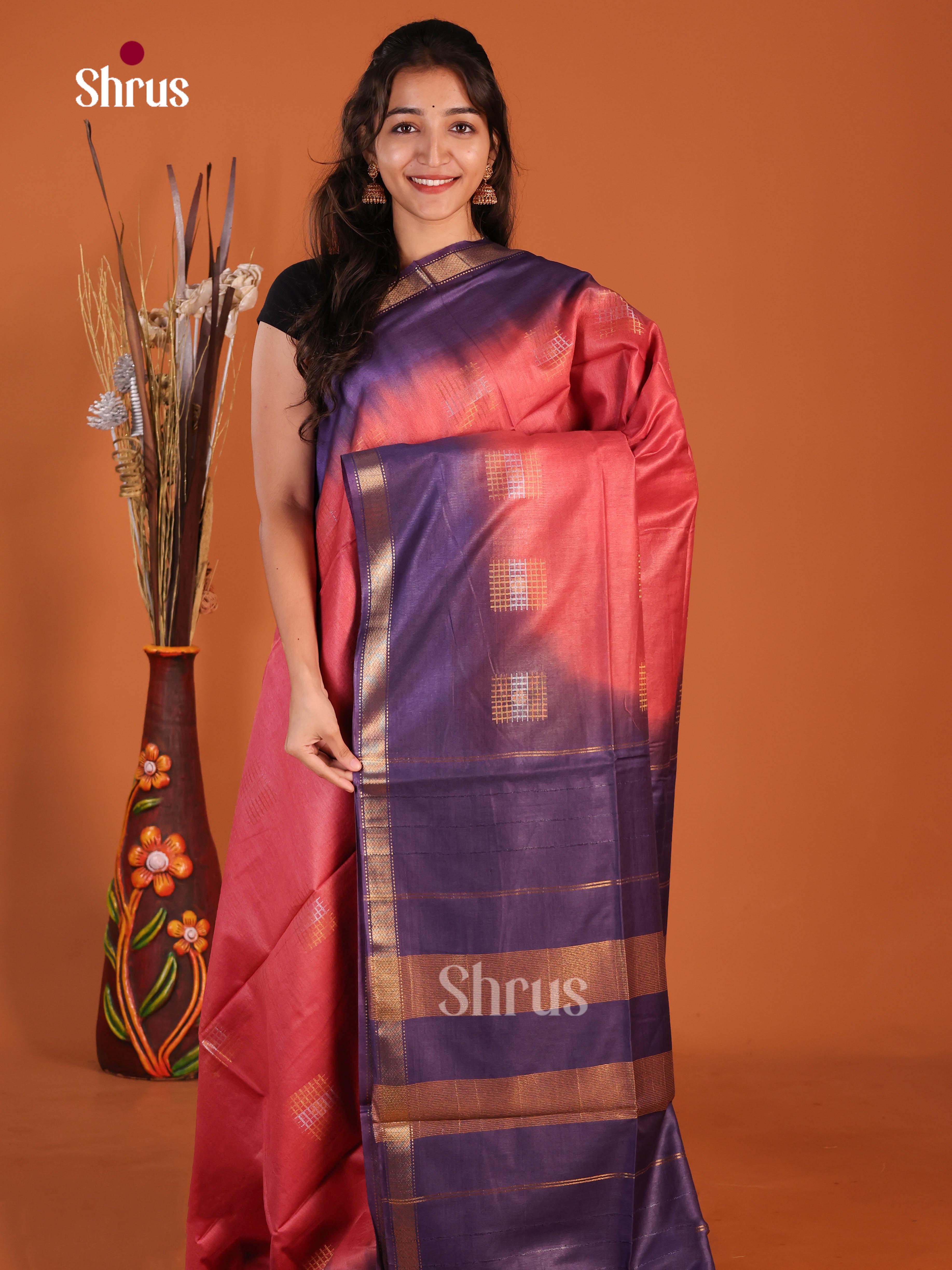 Red & Blue - Semi Tussar Saree