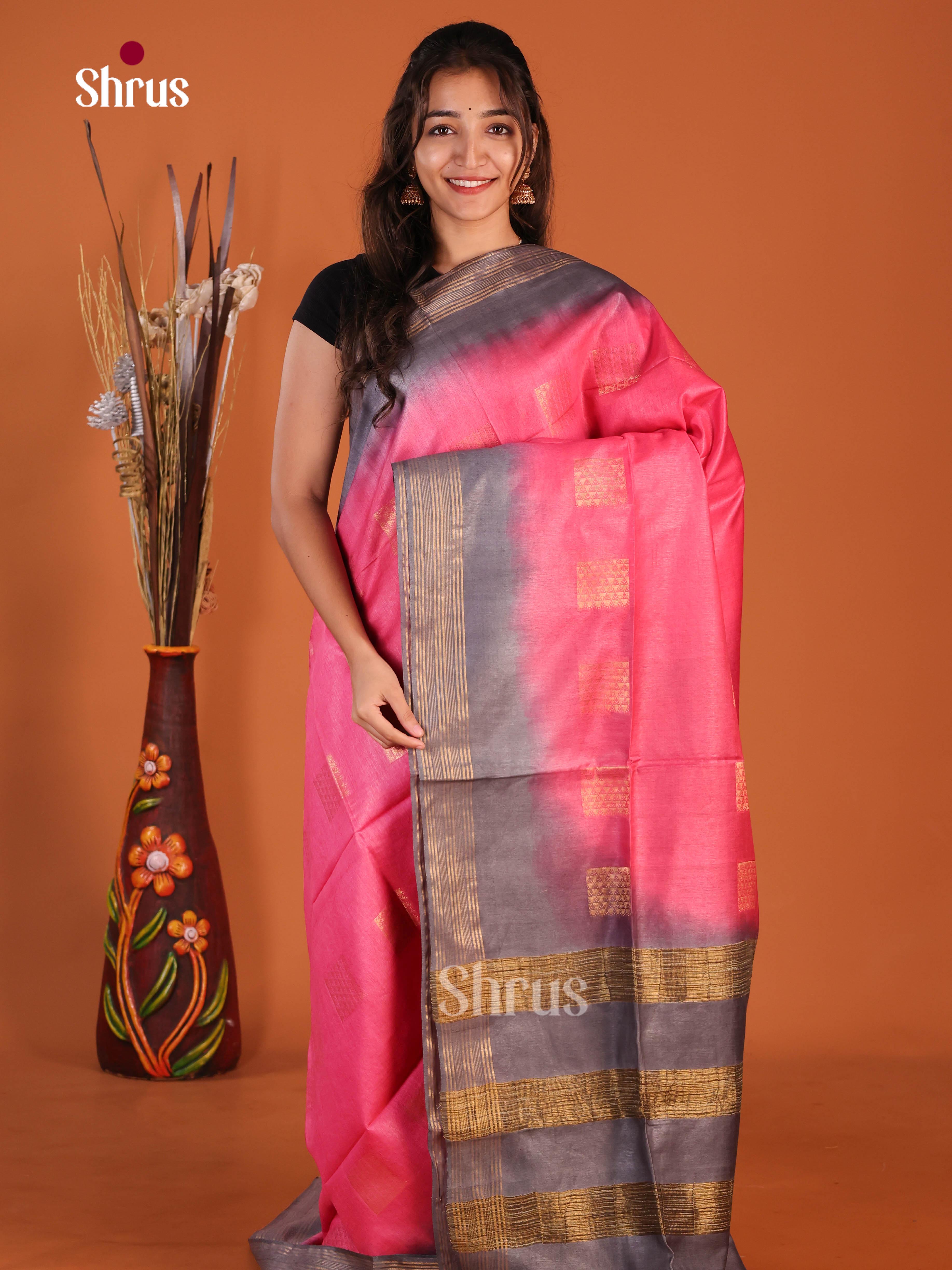 Pink & Grey - Semi Tussar Saree