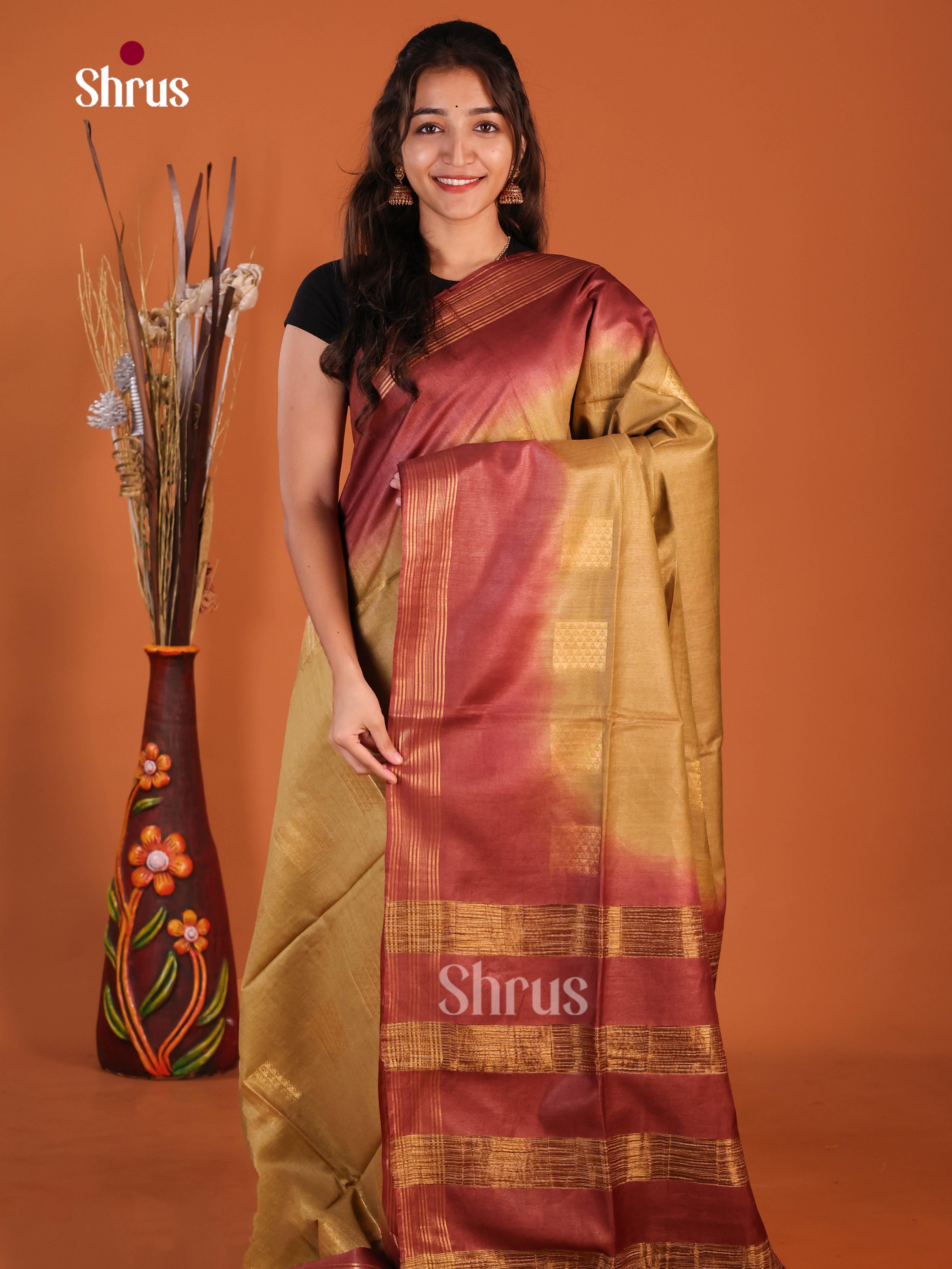 Beige & Brown - Semi Tussar Saree