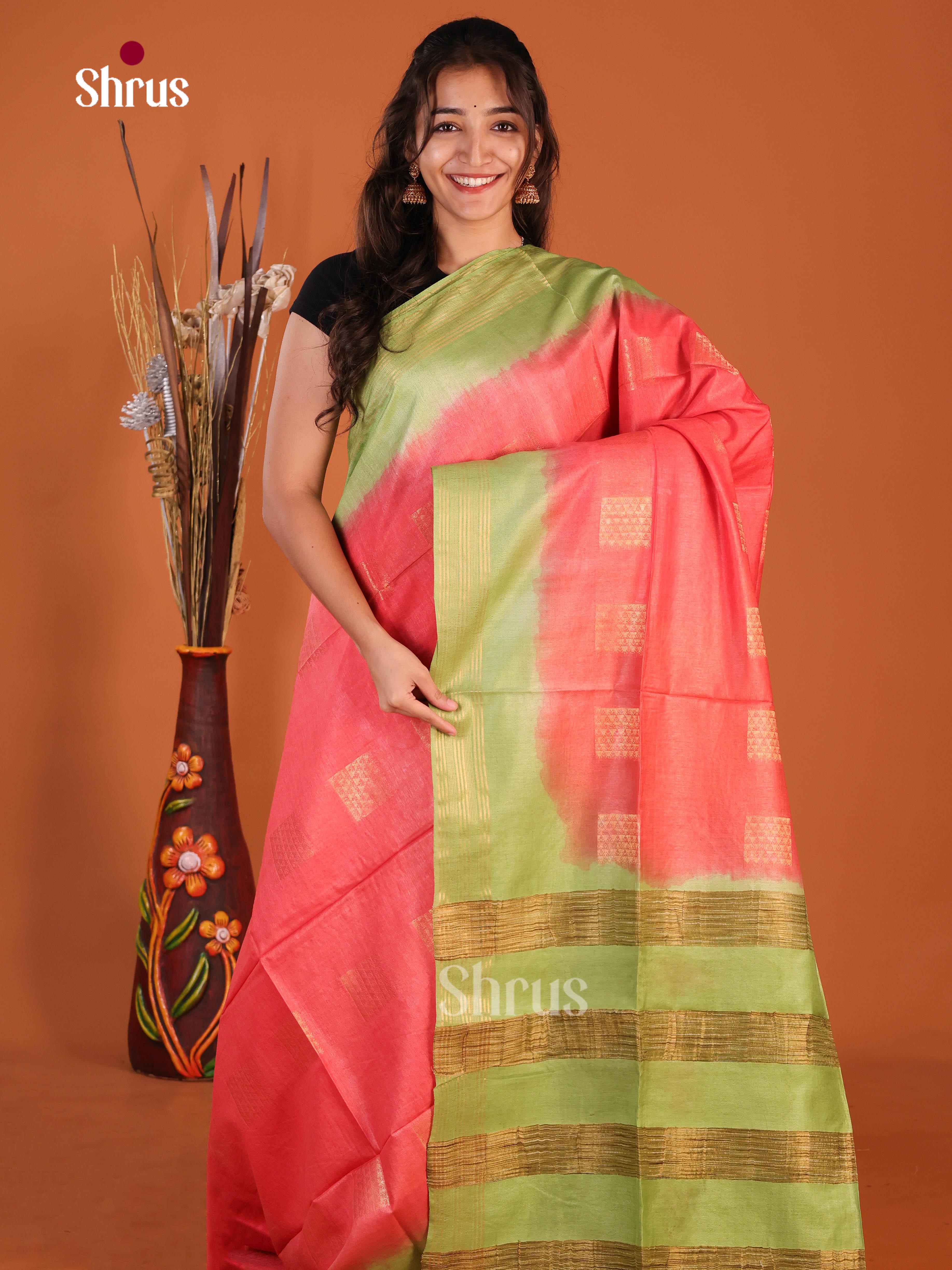 Pink & Green - Semi Tussar Saree