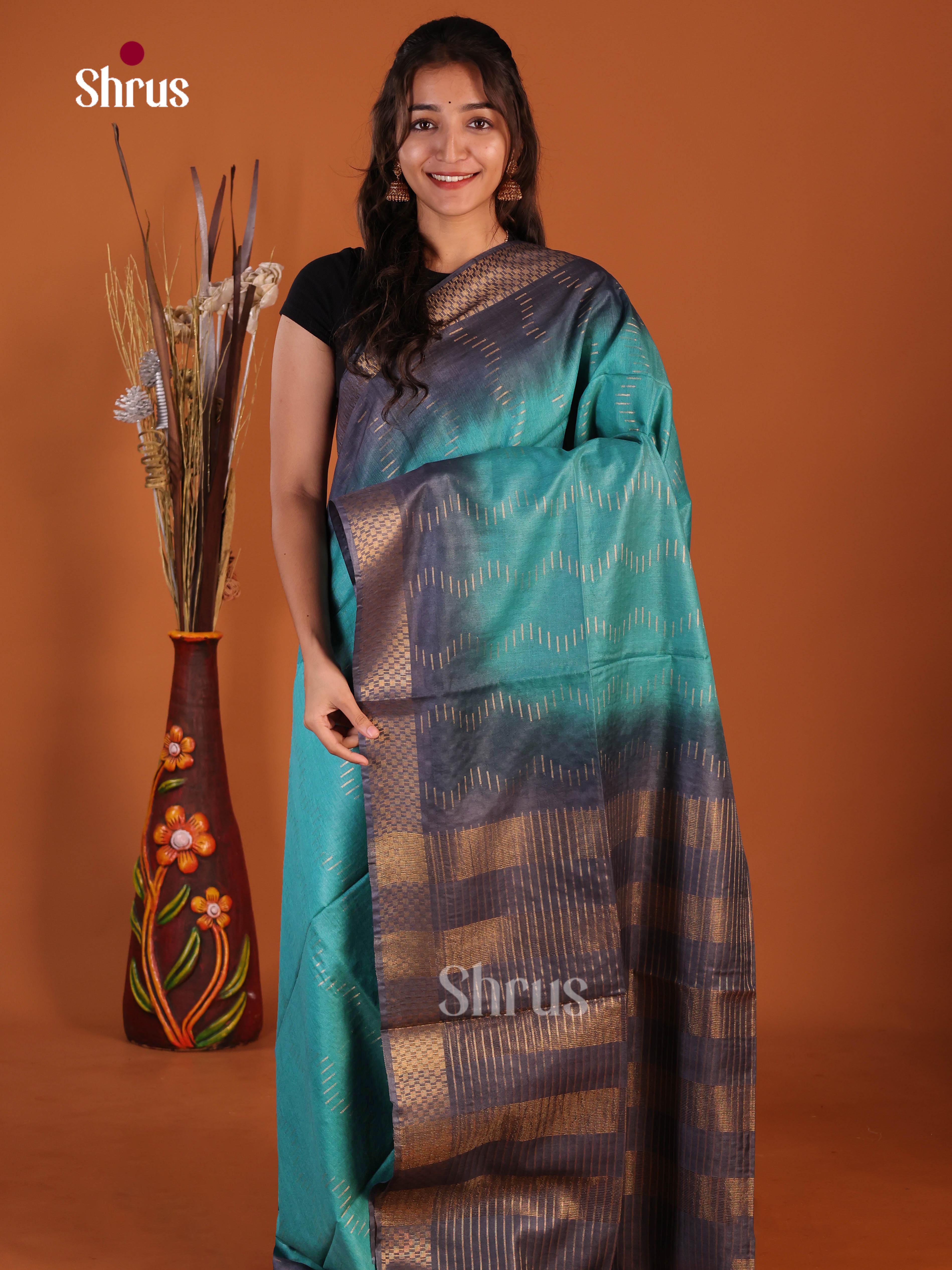 Light Blue & Blue - Semi Tussar Saree