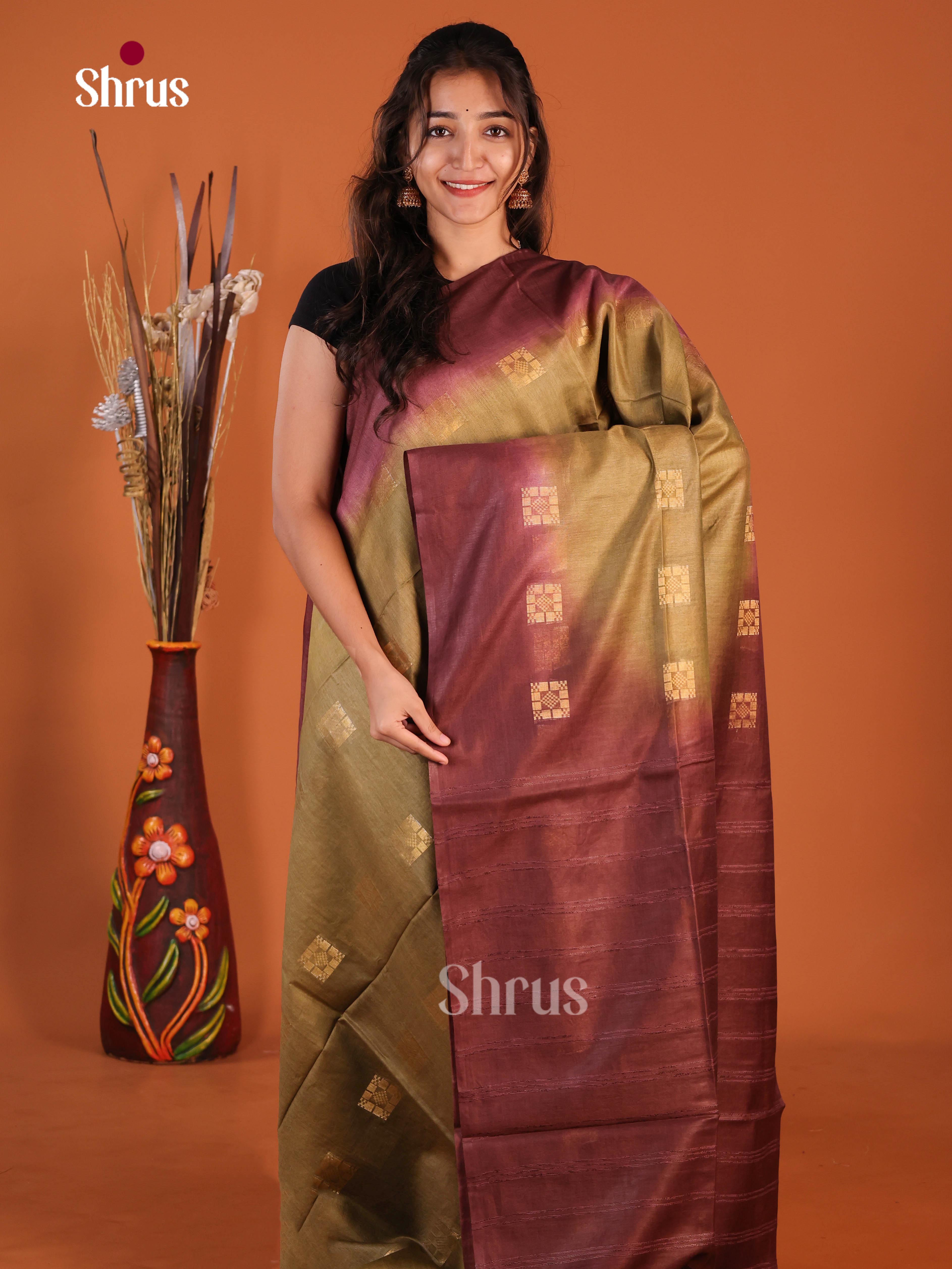 Beige & Brown - Semi Tussar Saree
