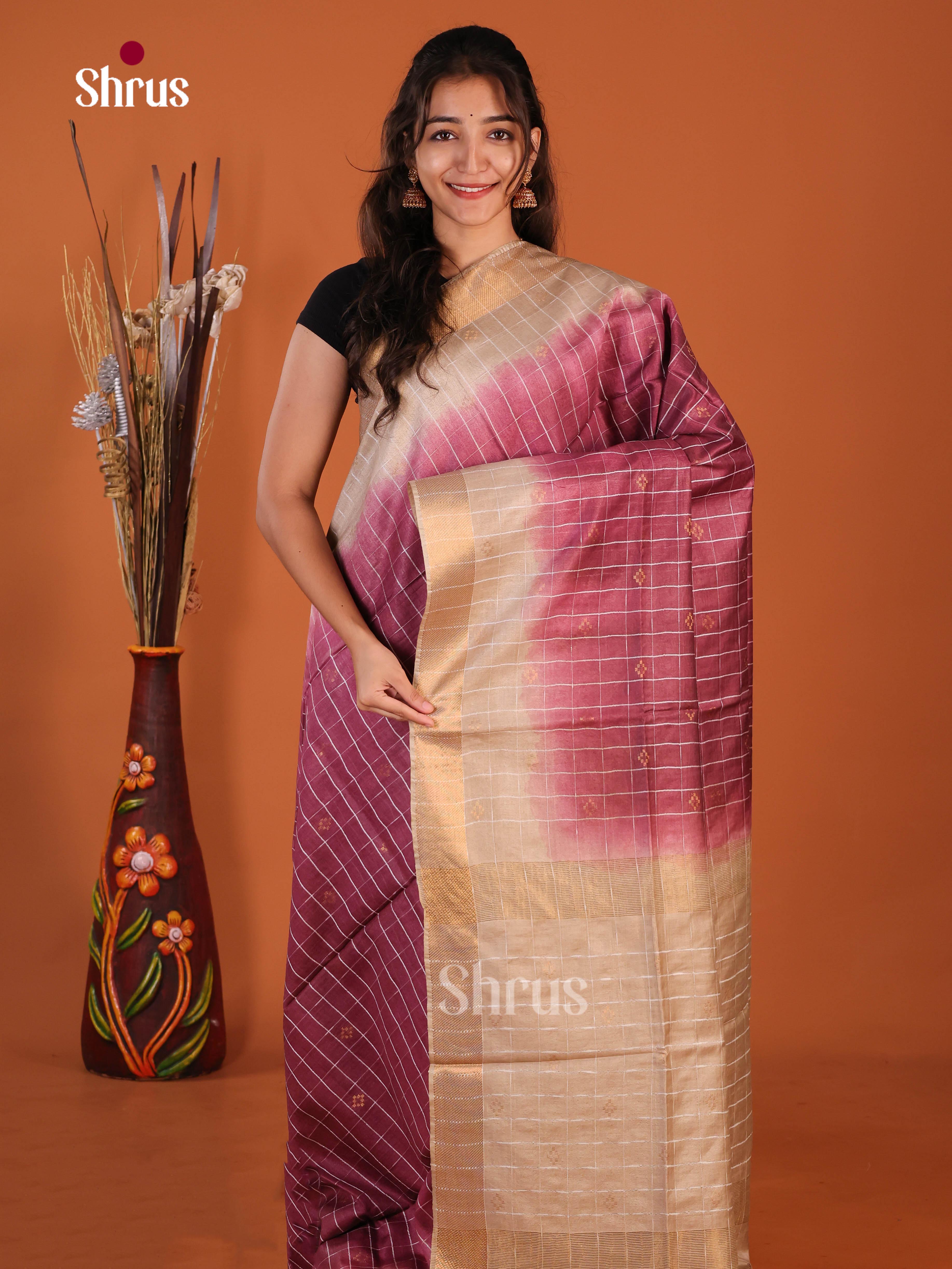 Maroon & Grey - Semi Tussar Saree