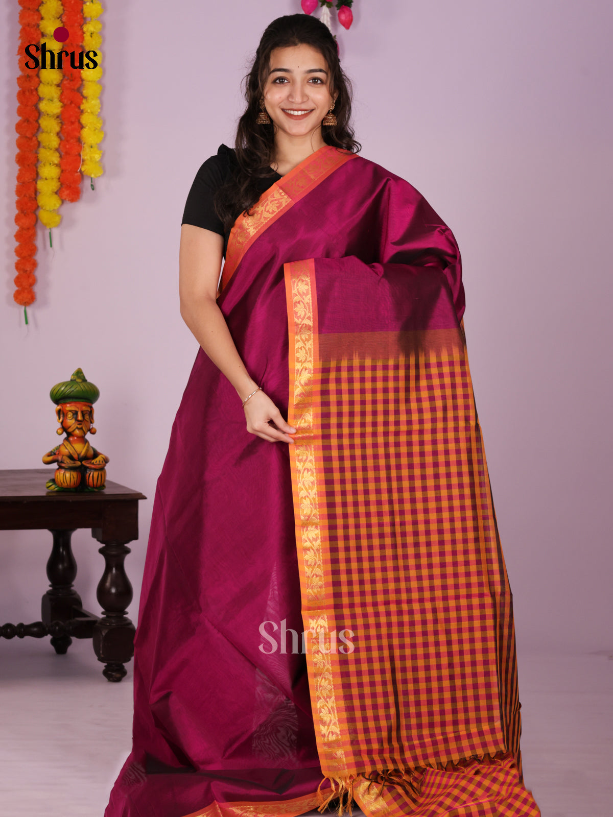 DIS24168 - Silk Cotton Saree - Shop on Shrus.com