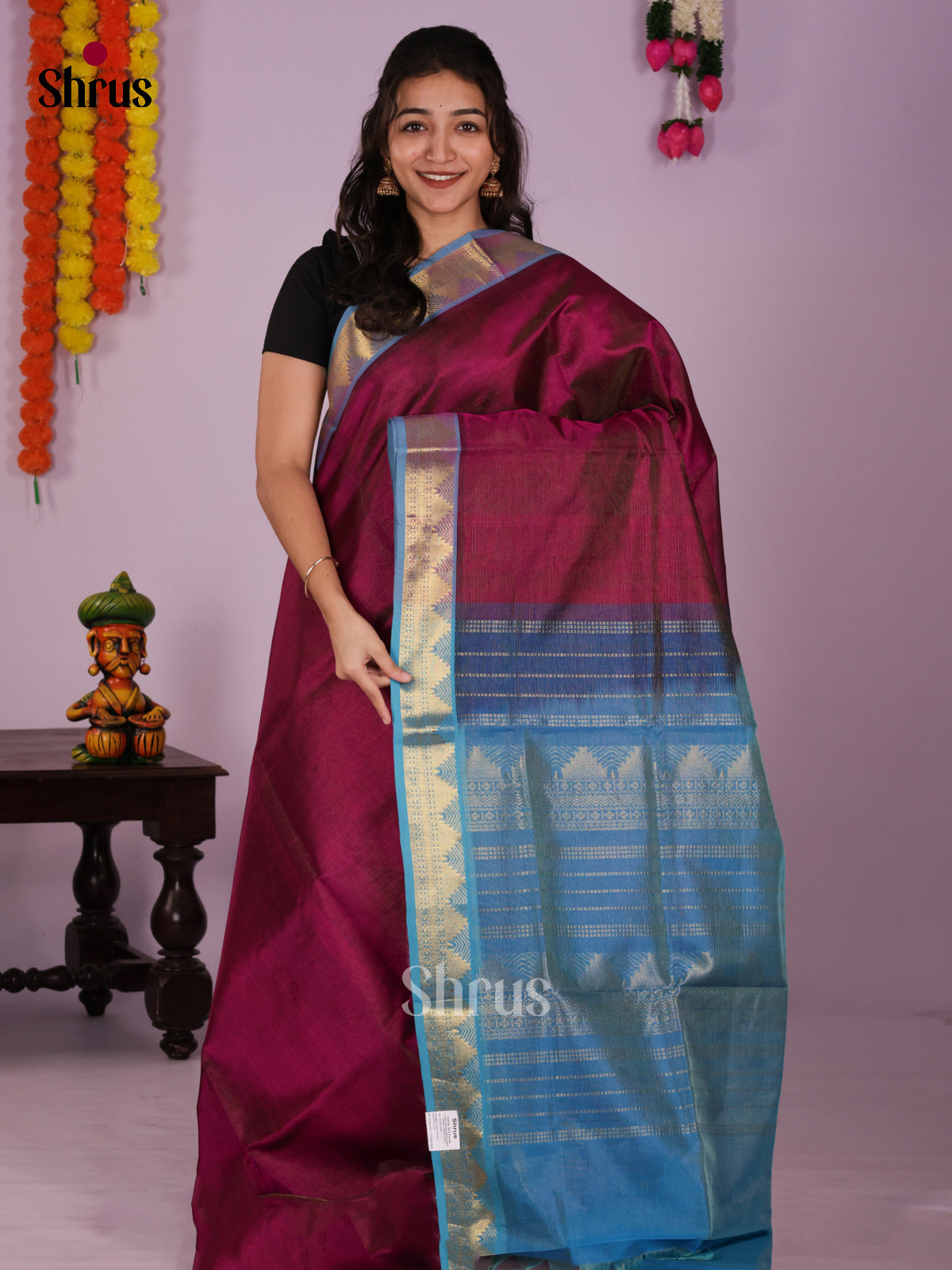 DIS24196 - Silk Cotton Saree - Shop on Shrus.com