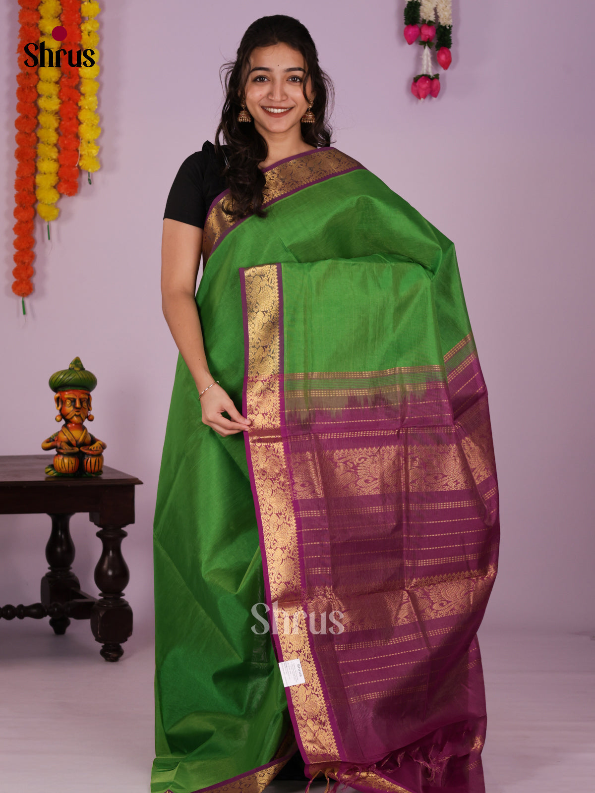 DIS24200 - Silk Cotton Saree - Shop on Shrus.com