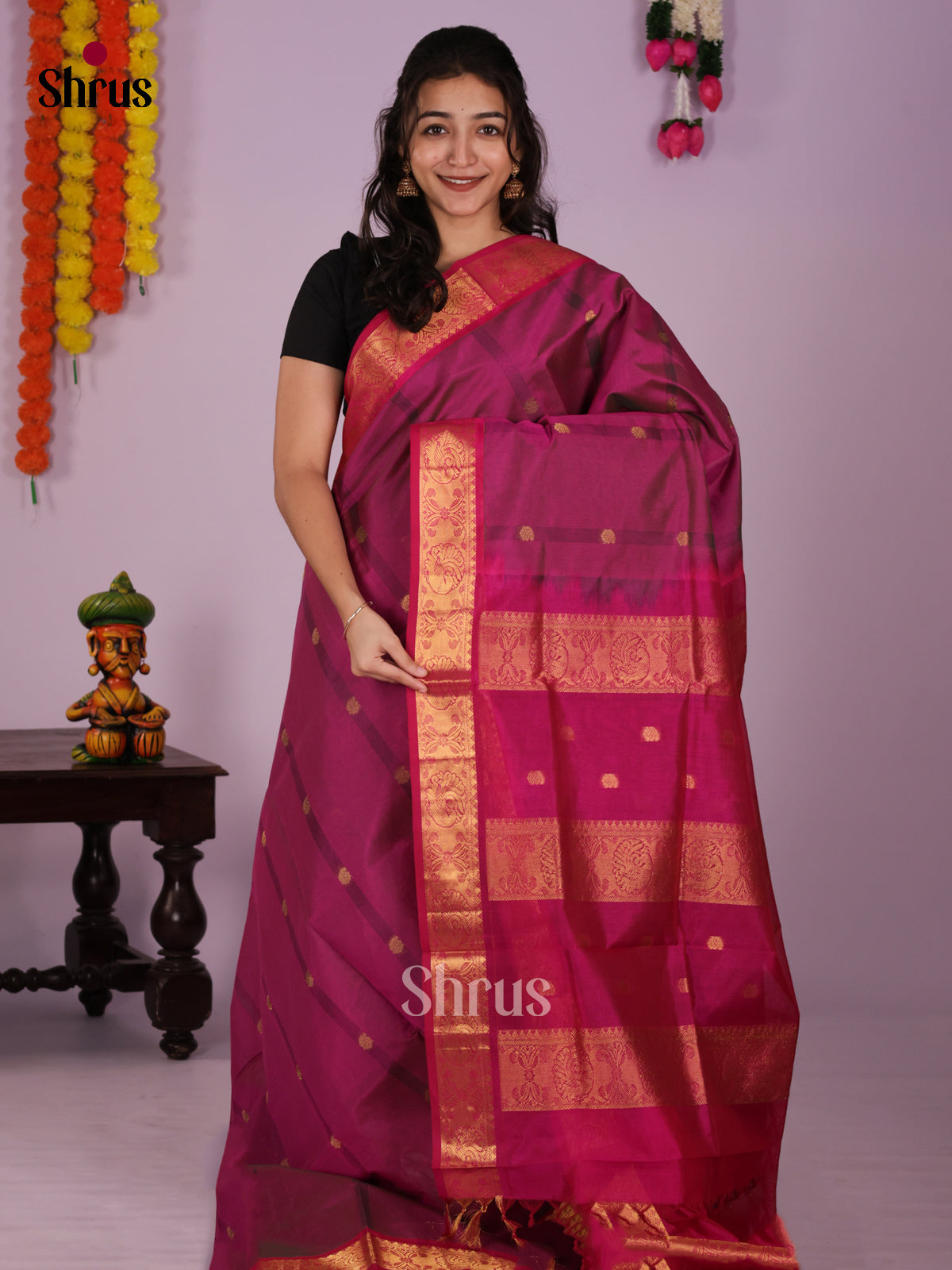 DIS24278 - Silk Cotton Saree - Shop on Shrus.com