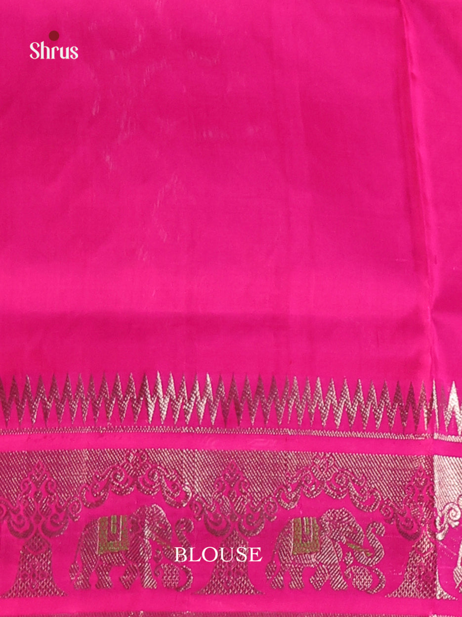 Orangish Pink & Pink Venkatagiri silk Saree gleams with zari peacock buttas