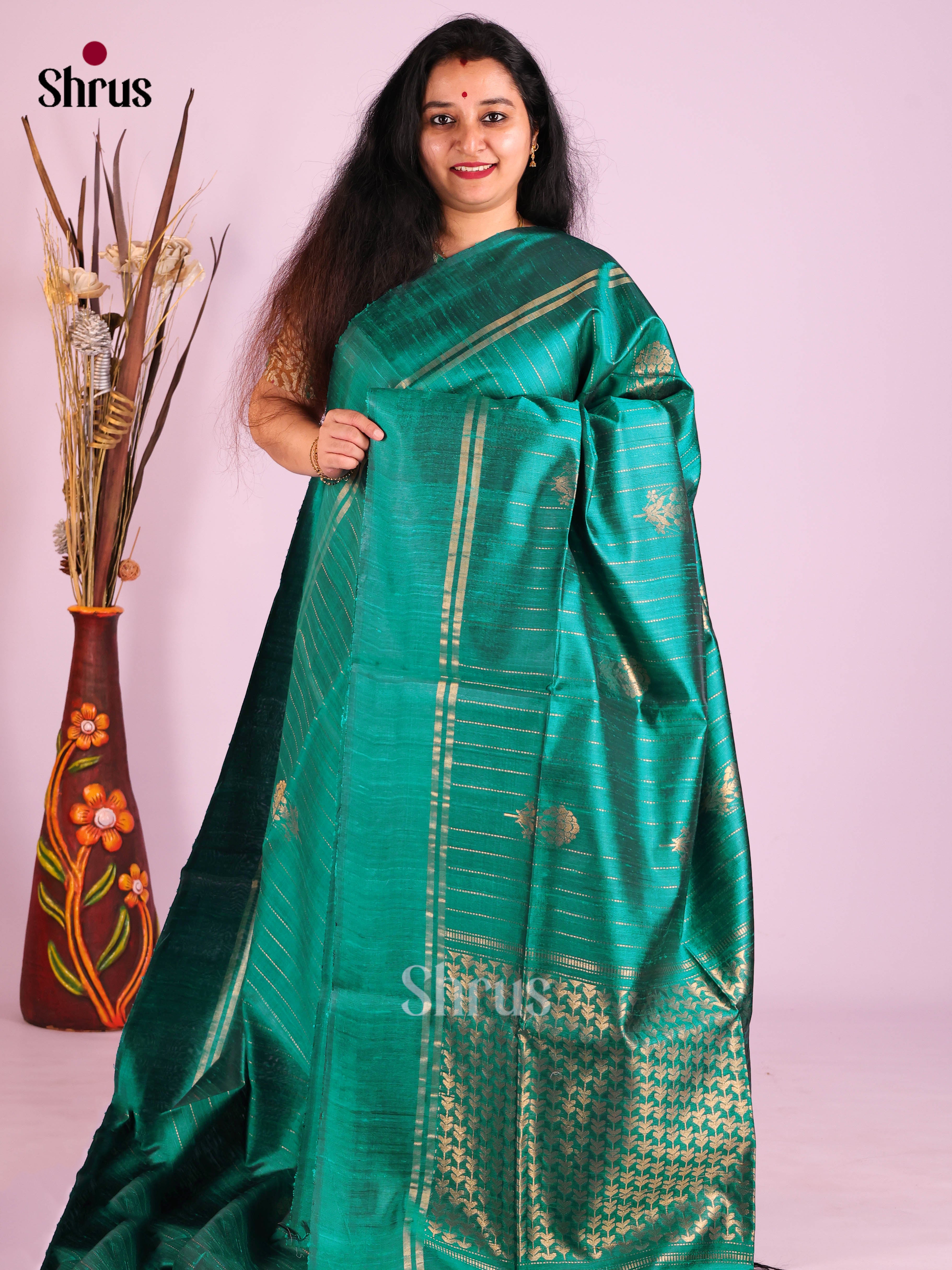 Green(Single Tone) - Raw Silk Saree