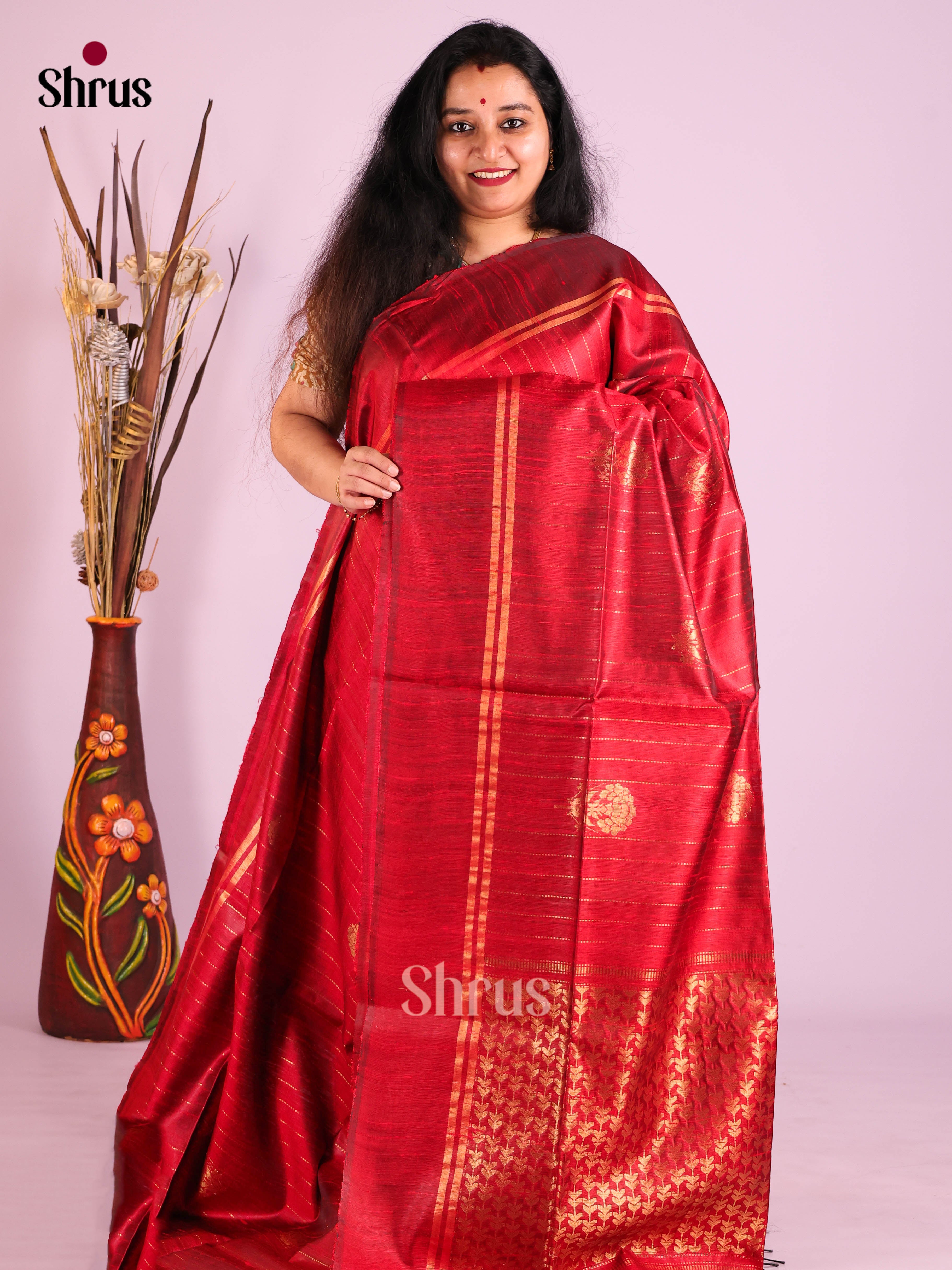 Red(Single Tone)- Raw Silk Saree