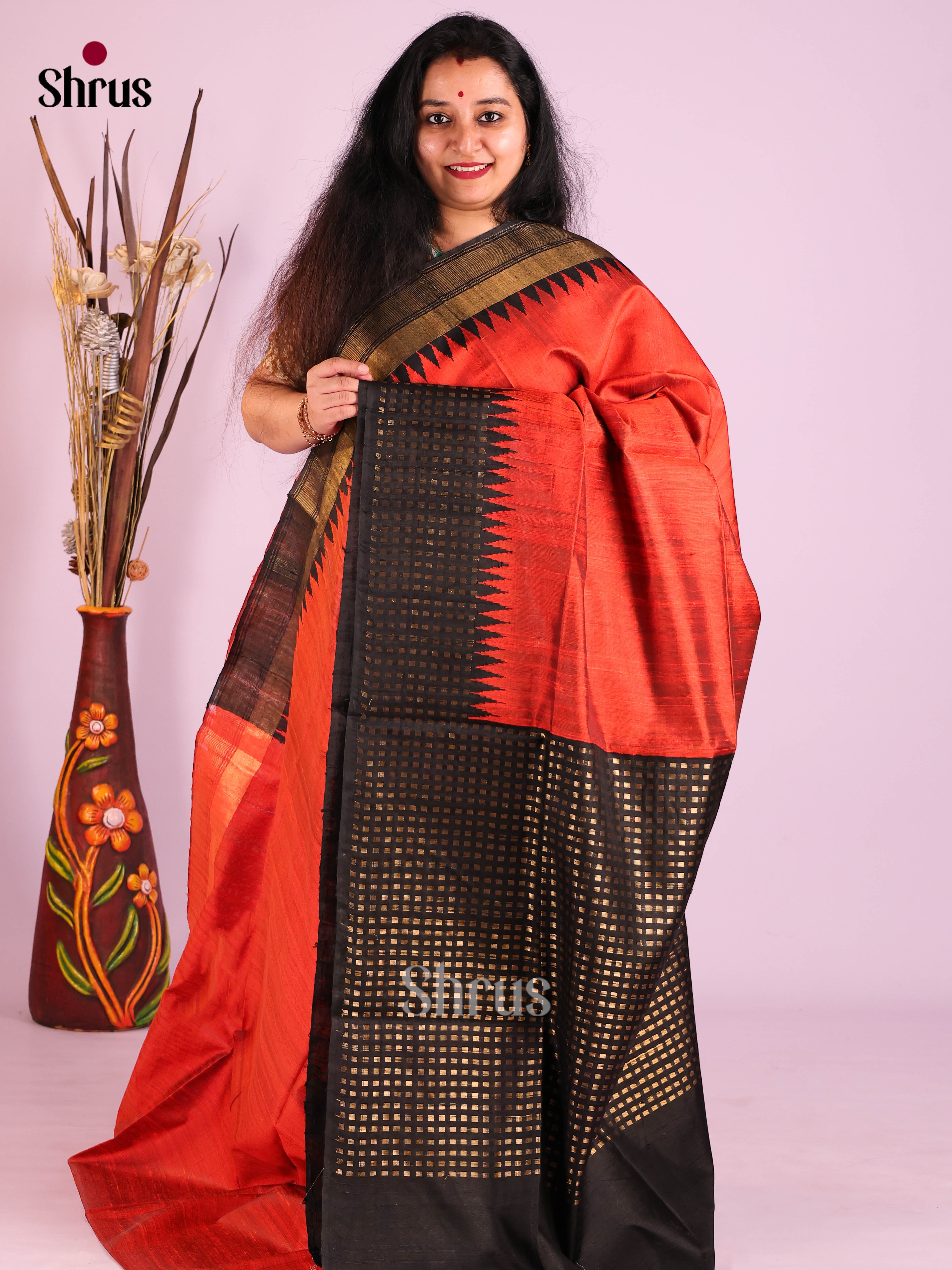 Red & Black - Raw Silk Saree