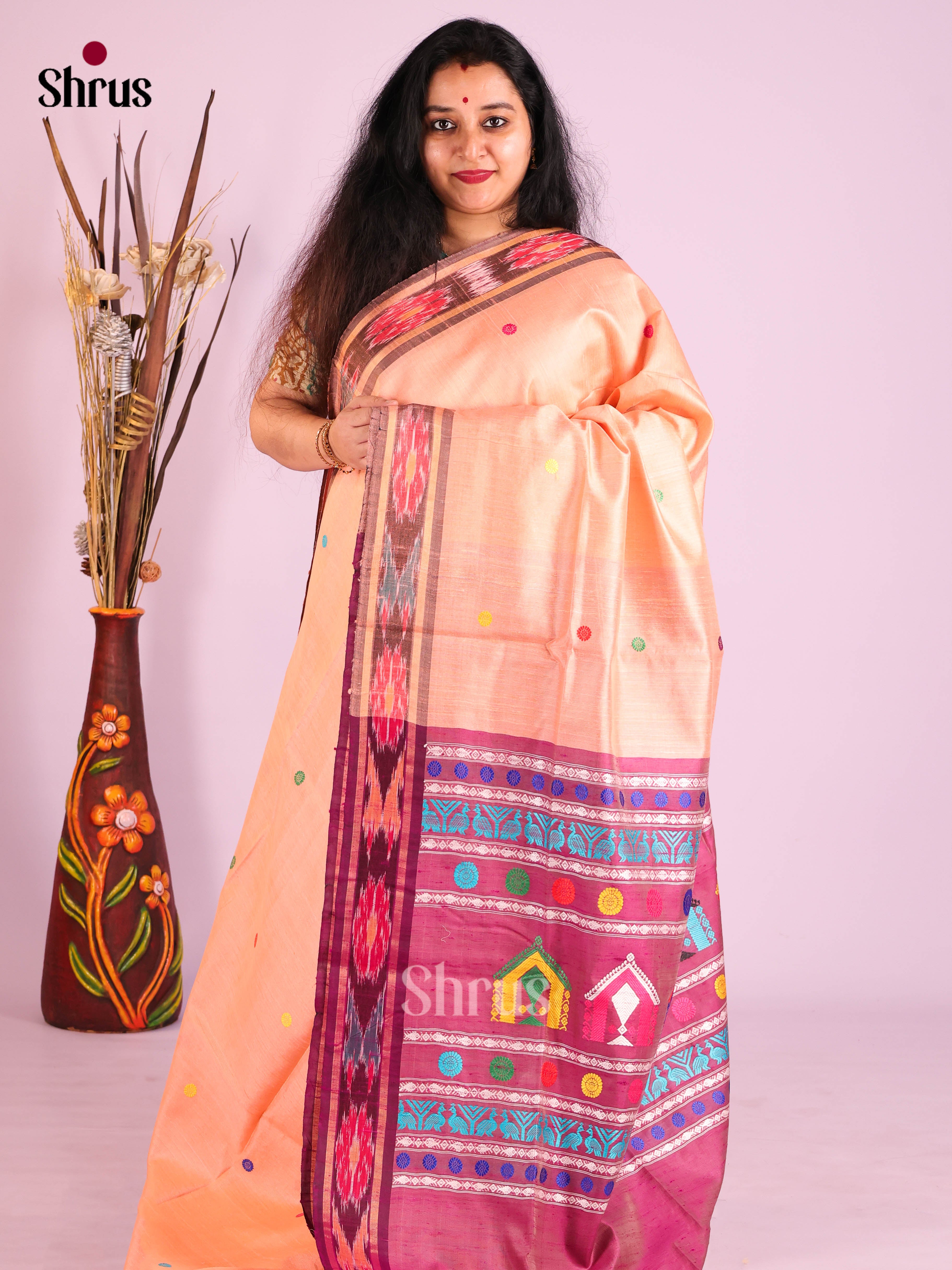 Peach & Purple- Raw Silk Saree