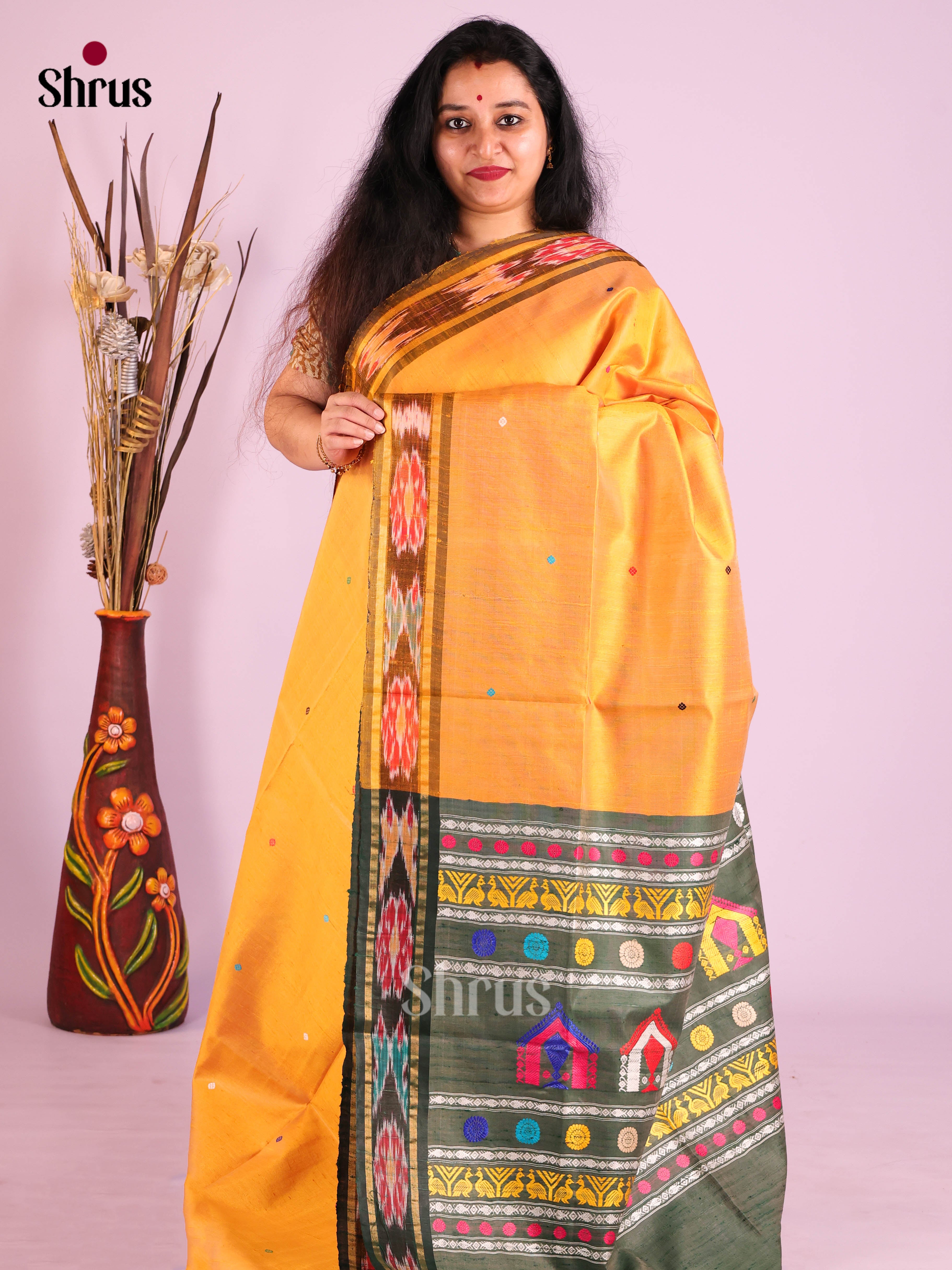 Mustard & Green - Raw Silk Saree - Shop on Shrus.com