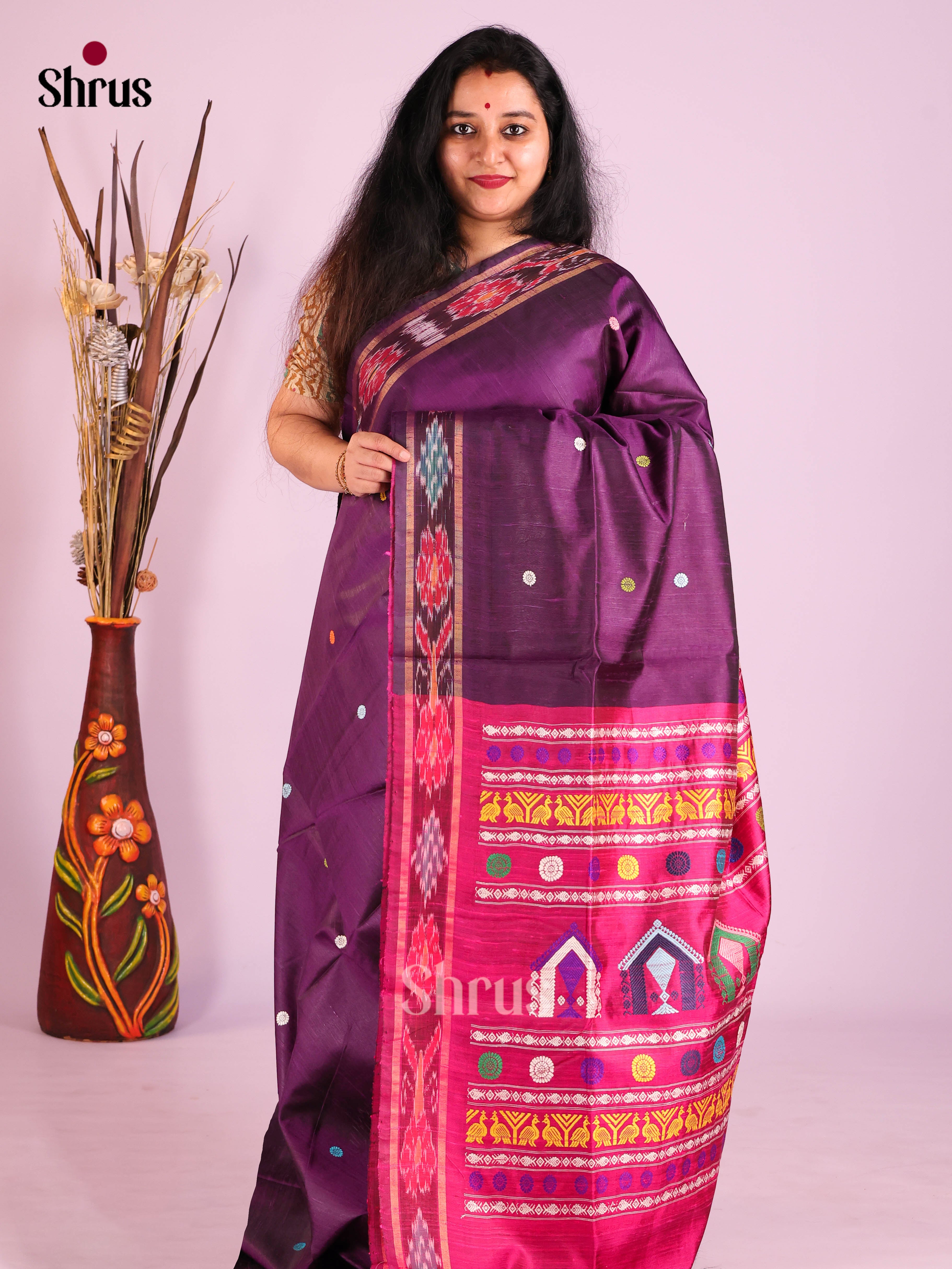 Violet & Majenta- Raw Silk Saree