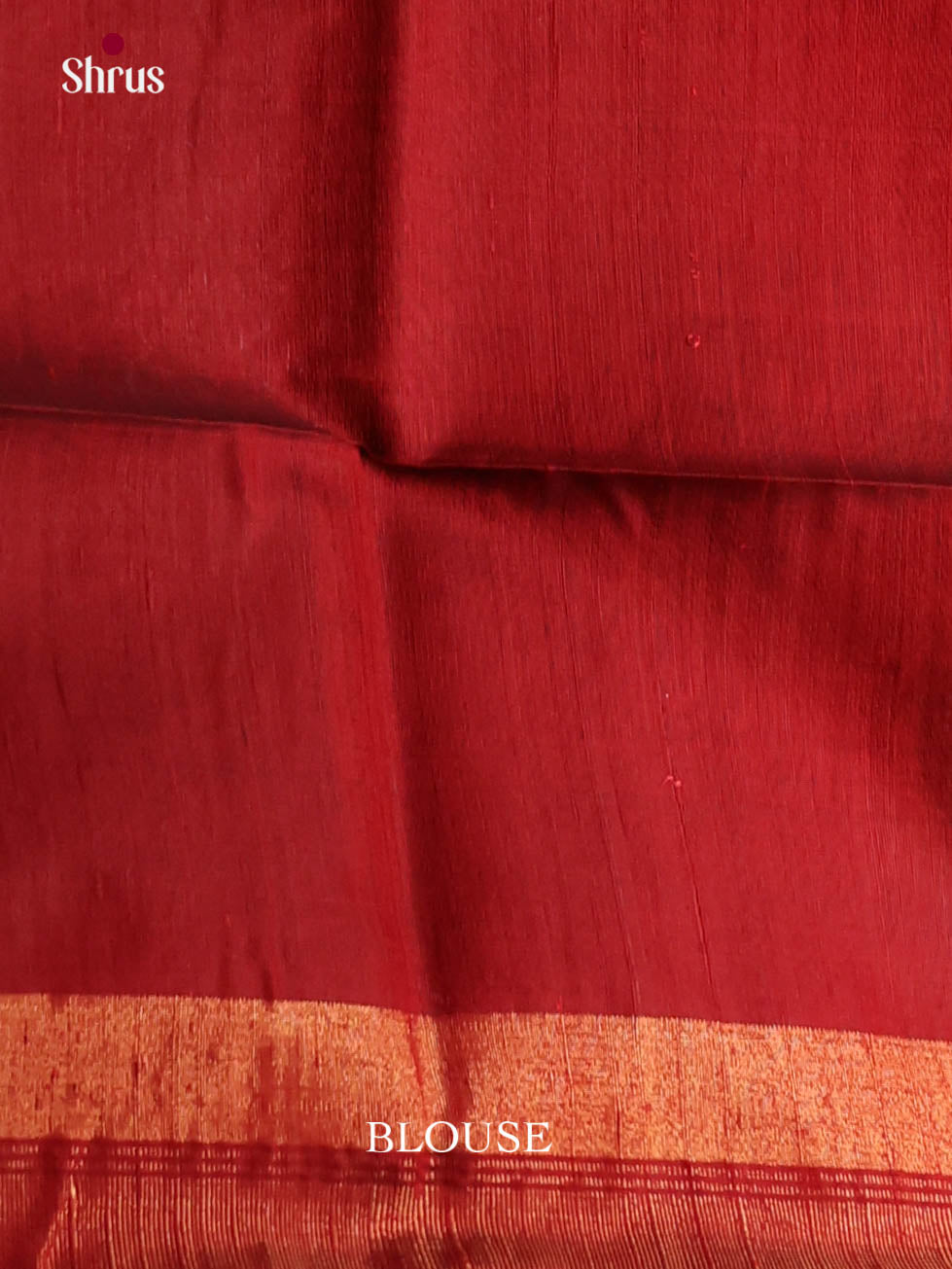 Grey & Red - Raw Silk Saree