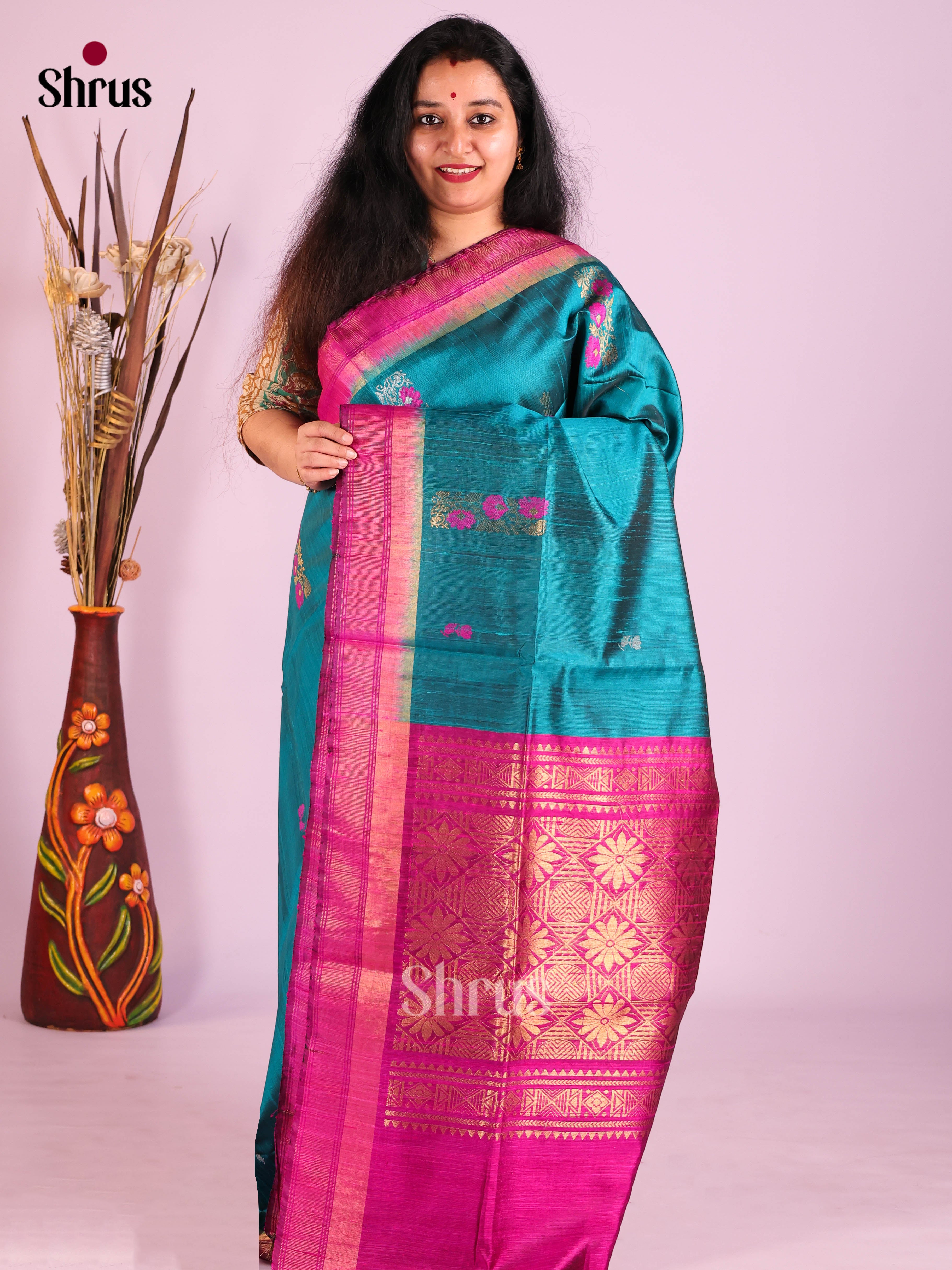 Blue & Purple - Raw Silk Saree