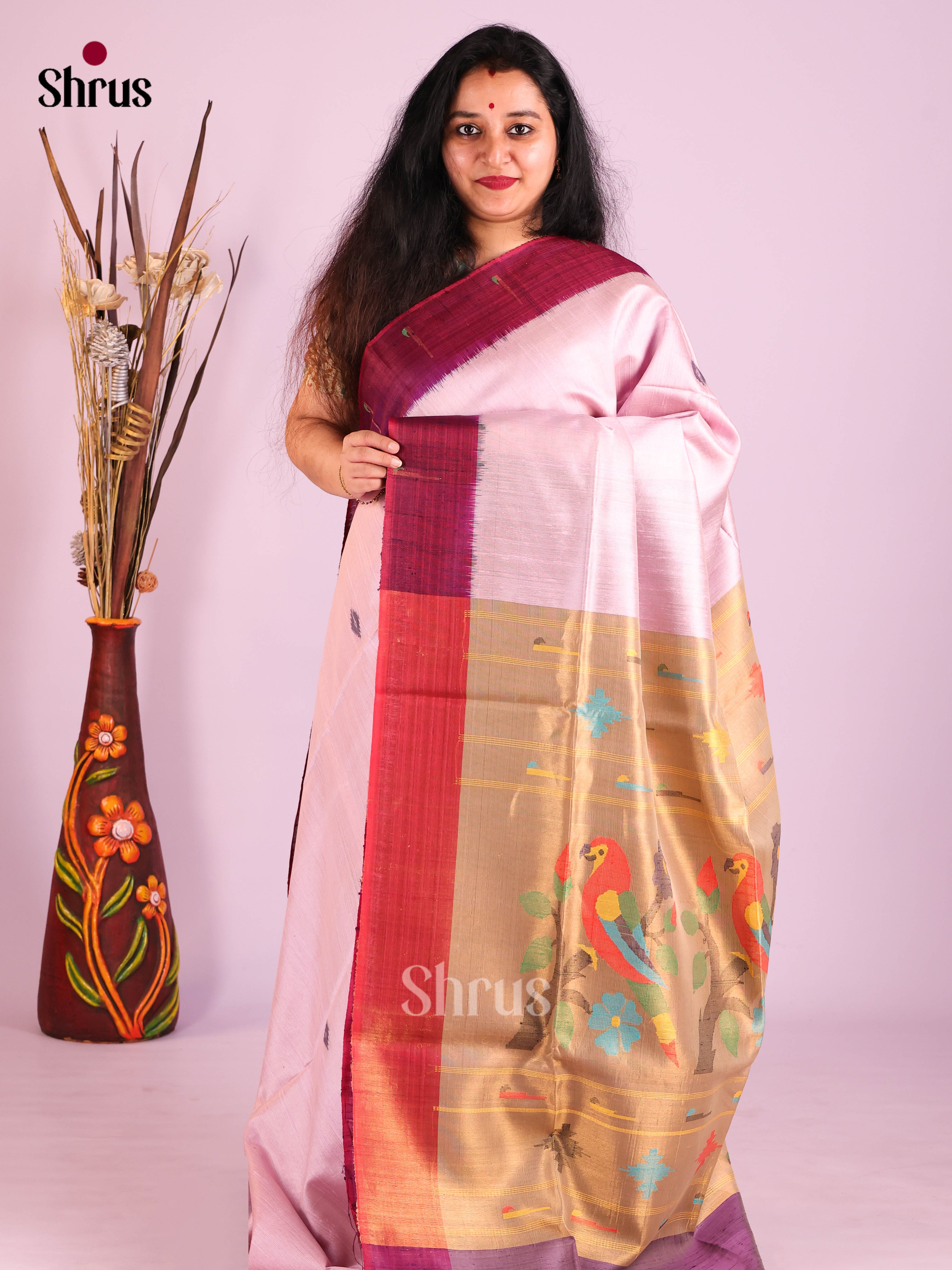 Mild Lavender & Purple - Raw Silk Saree