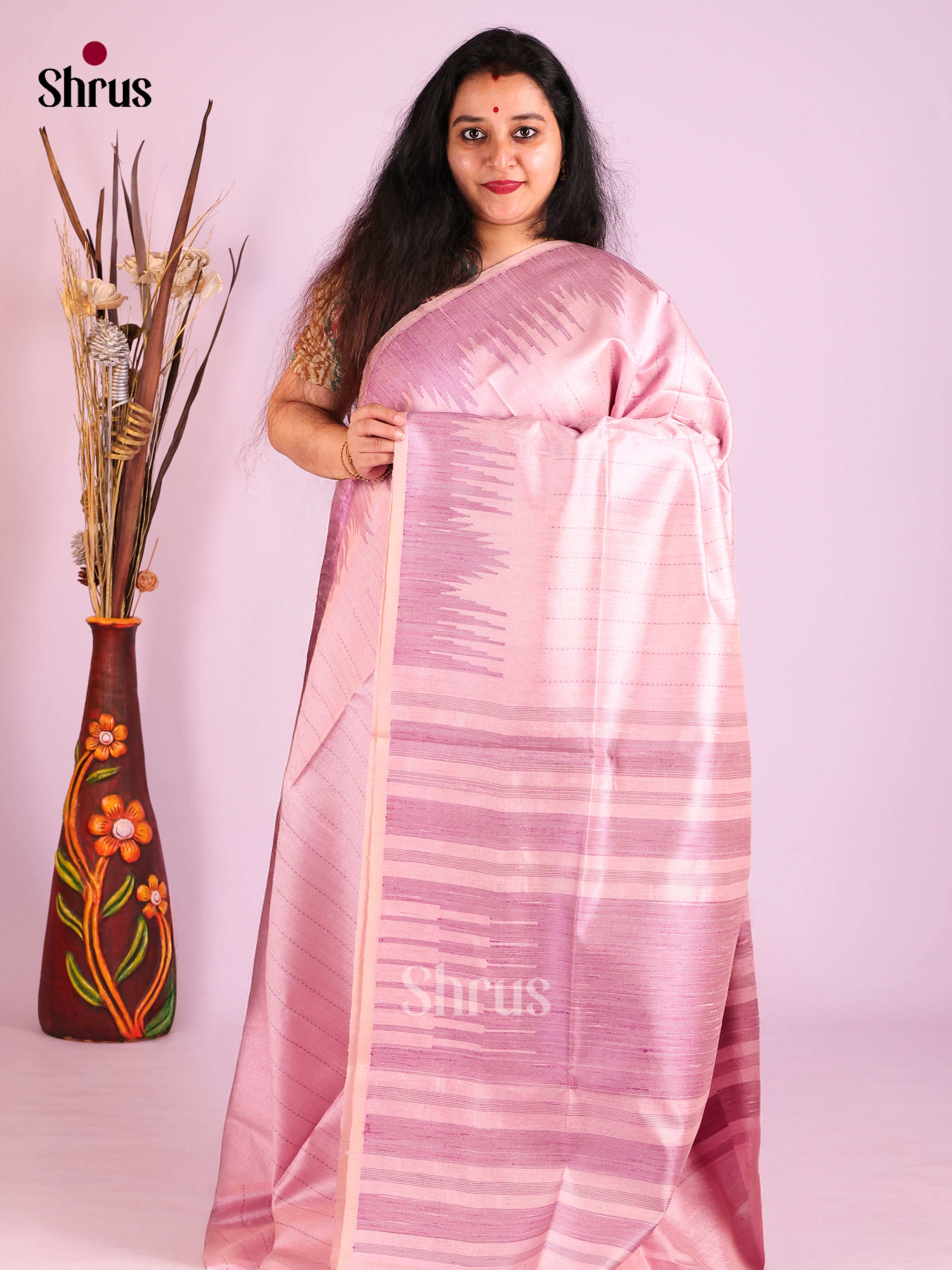 Baby Pink & Purple - Raw Silk Saree