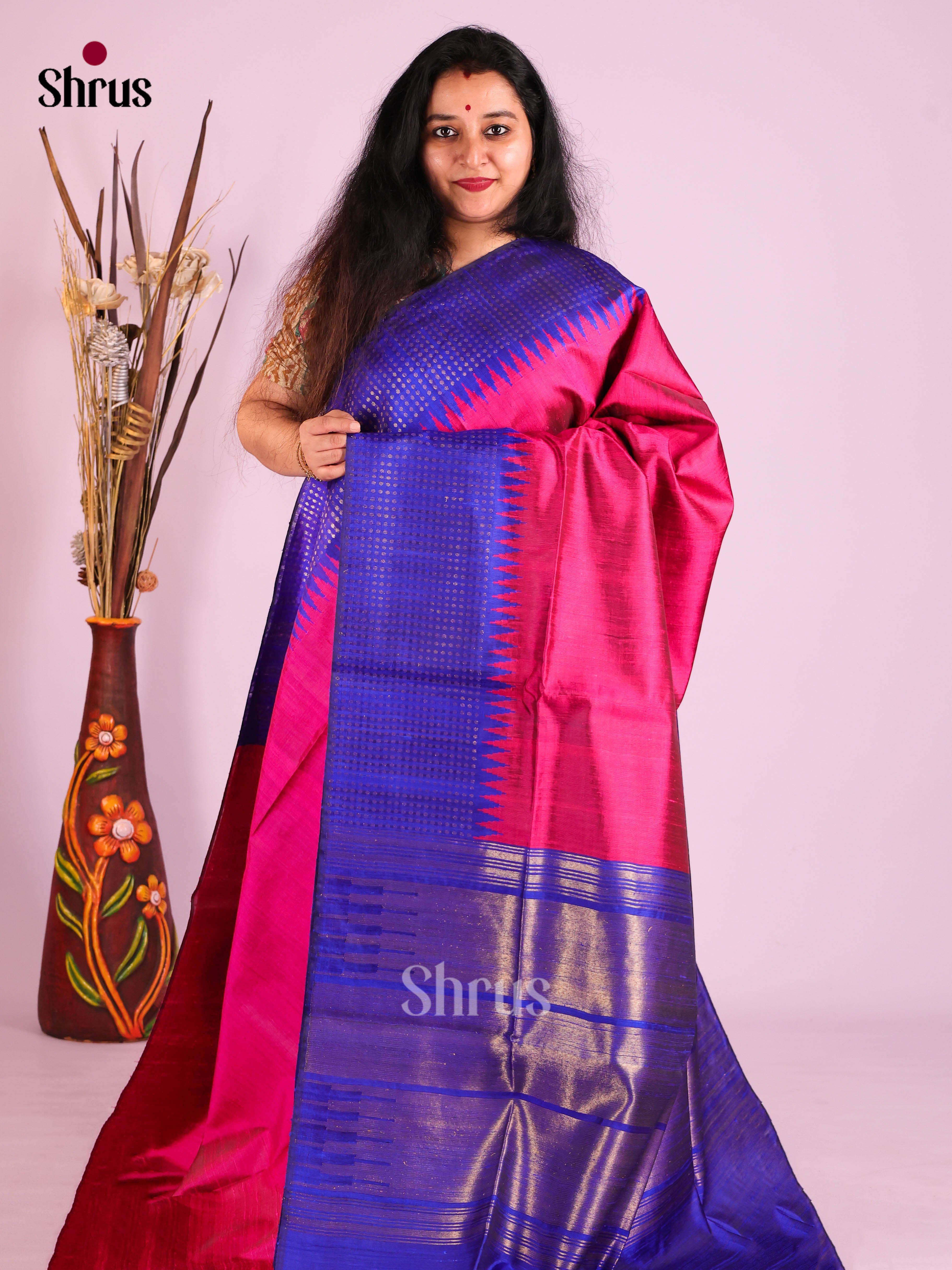 Pink & Blue- Raw Silk Saree