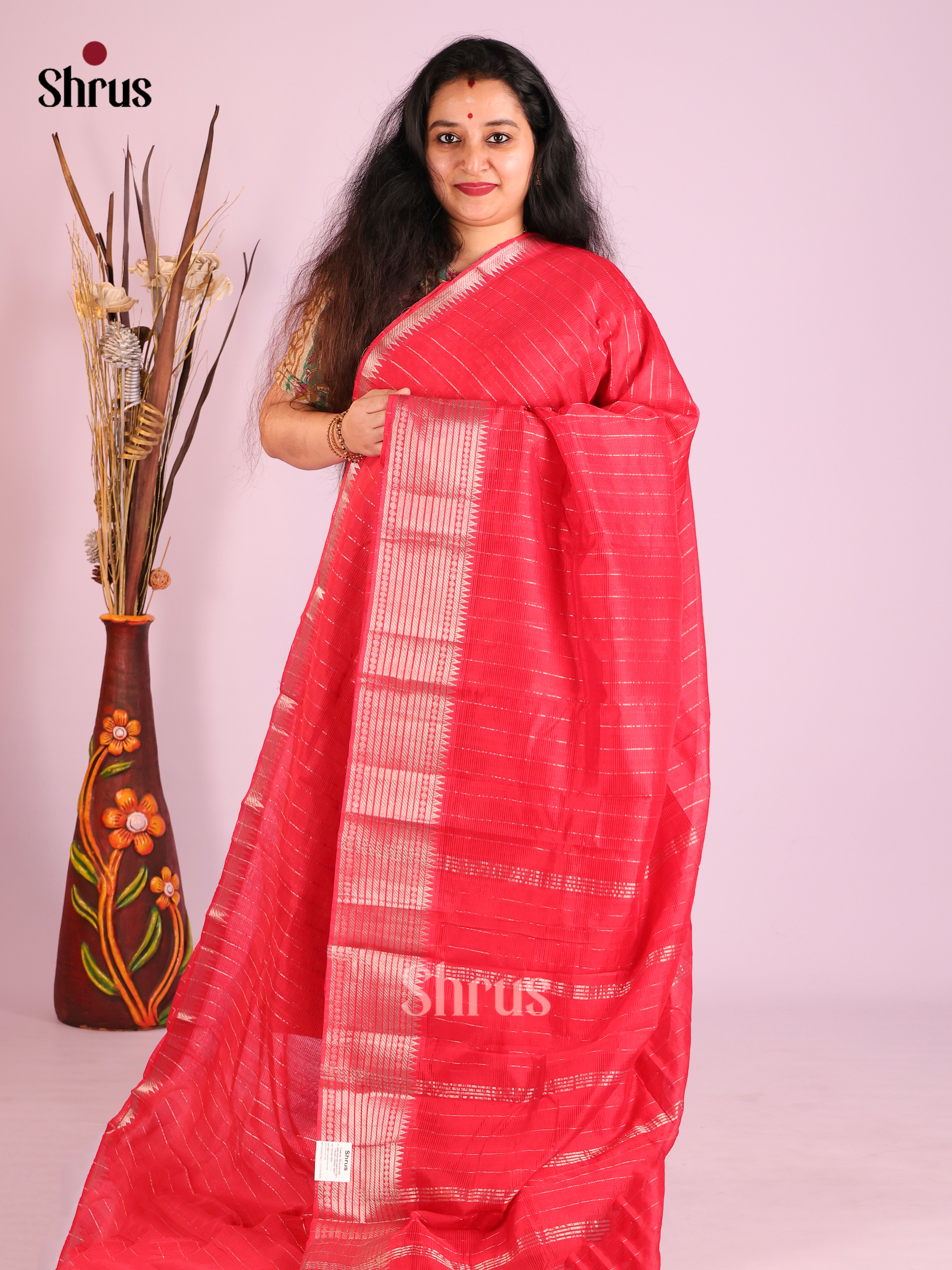 Red(Single Tone) - Mangalagiri silkcotton Saree