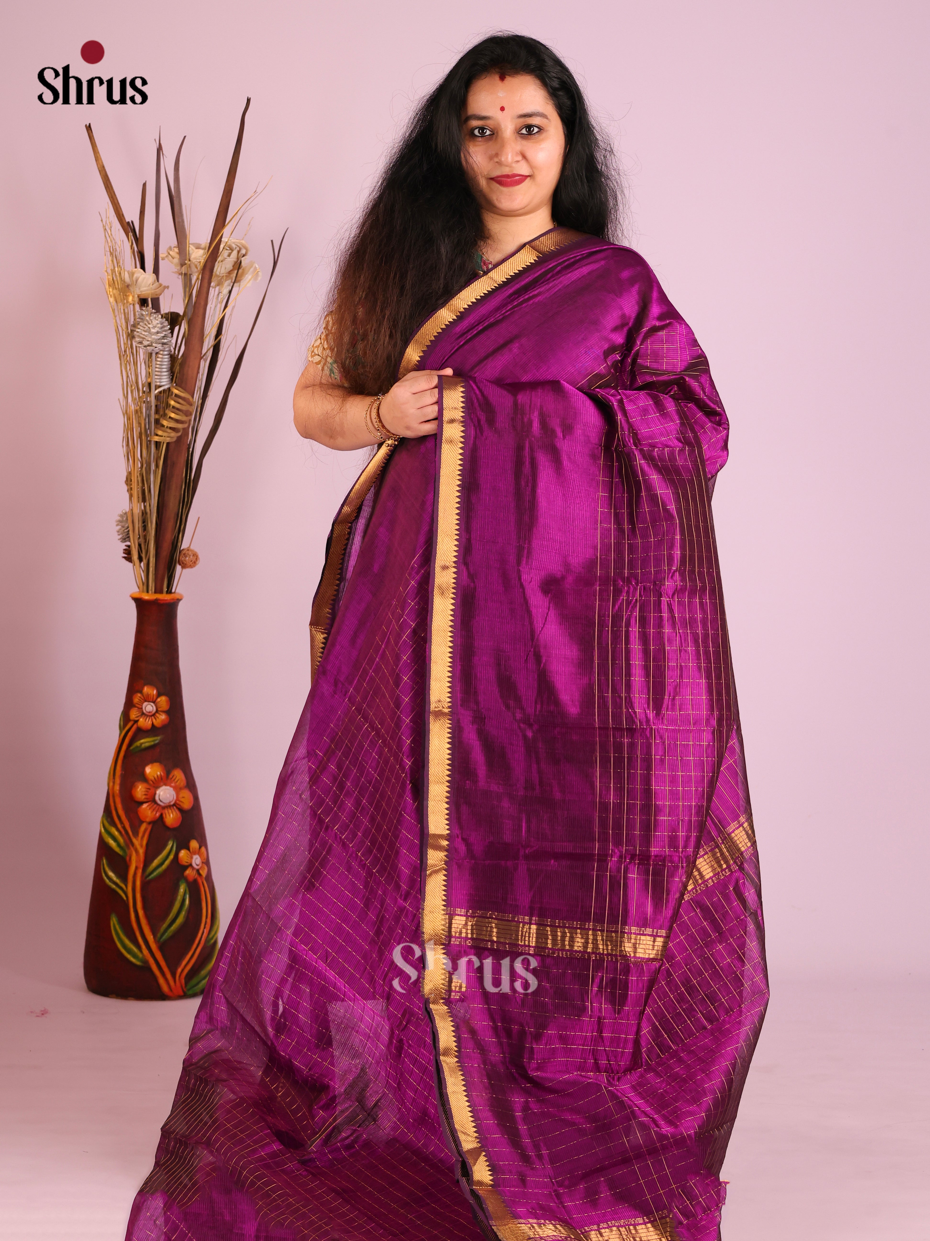 Purple(Single Tone)- Mangalagiri silkcotton Saree - Shop on Shrus.com