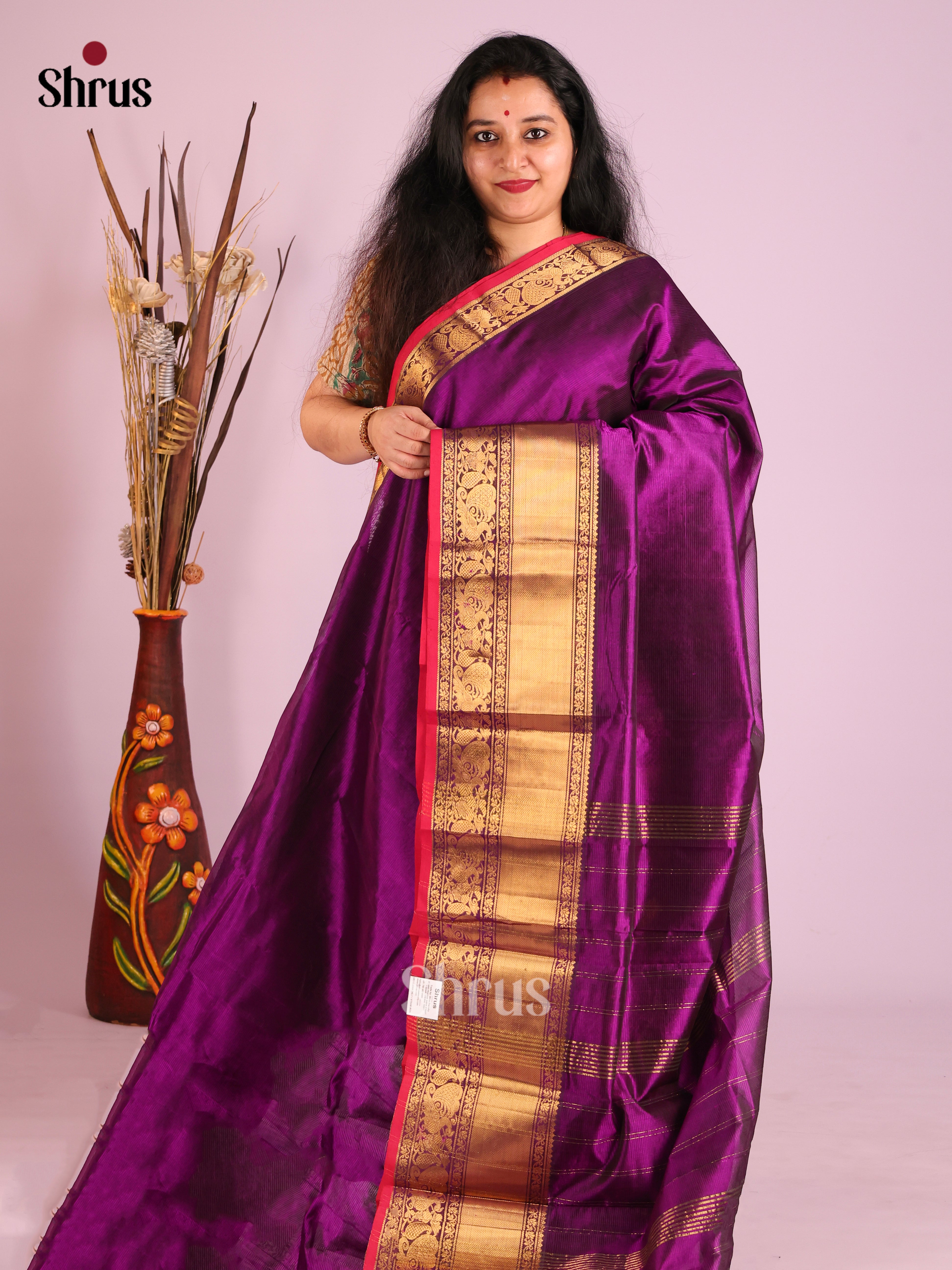 Violet & Red - Mangalagiri silkcotton Saree