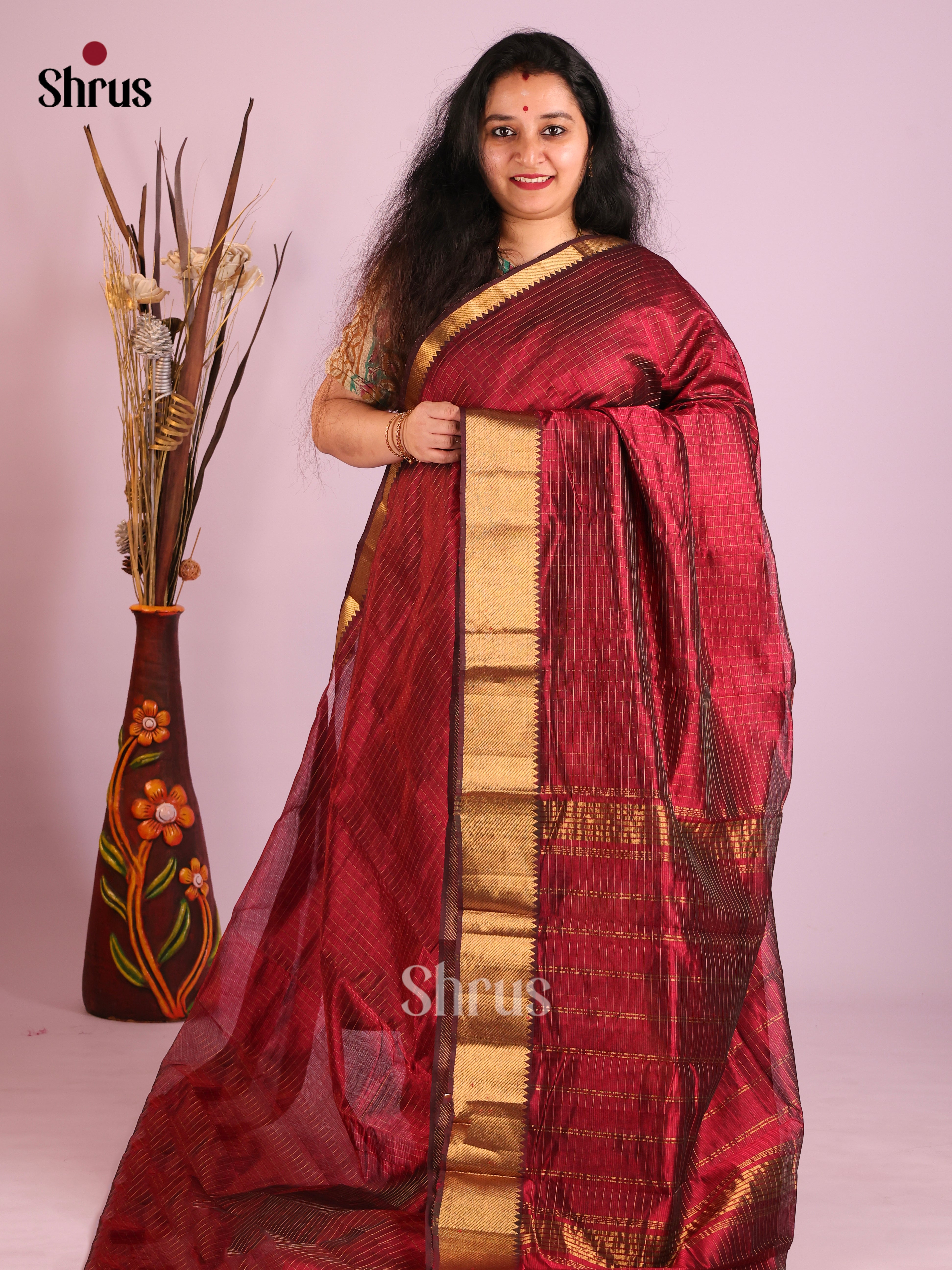 Maroon(Single Tone) - Mangalagiri silkcotton Saree